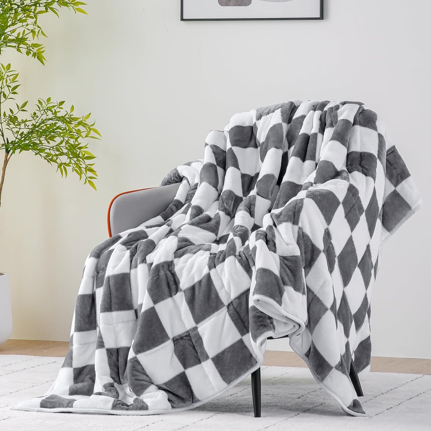 Uttermara Weighted Blanket Queen Size(20lbs, 60" x 80", Plaid Grey), Double Side Premium Soft Flannel Fleece Weighted Throw Blanket, Reversible Checkerboard Print Heavy Blanket for Adults Couch Bed