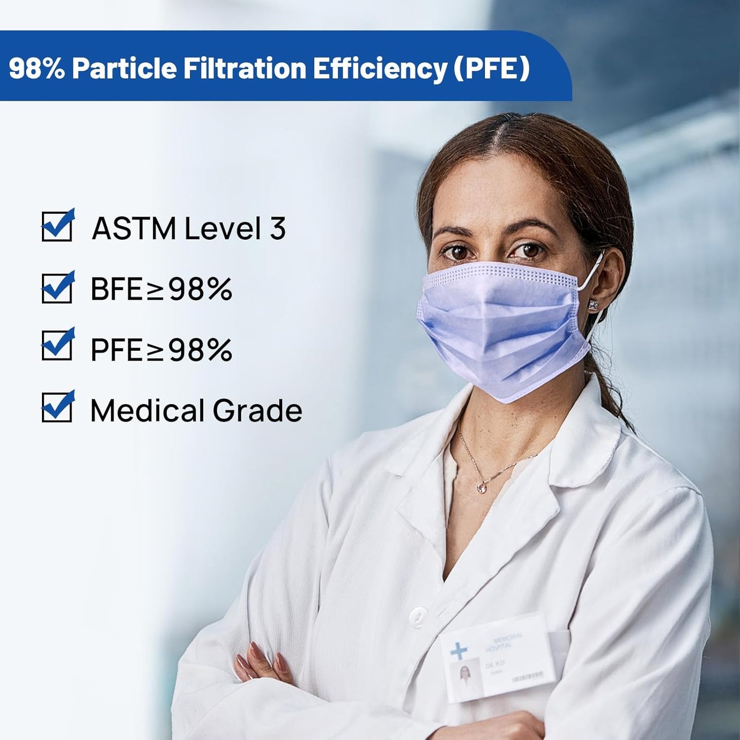 JMU 500 Pcs Disposable Face Masks, 4-Ply Protection ASTM Level 3 Medical Masks for Adults, 10 Box, Purple