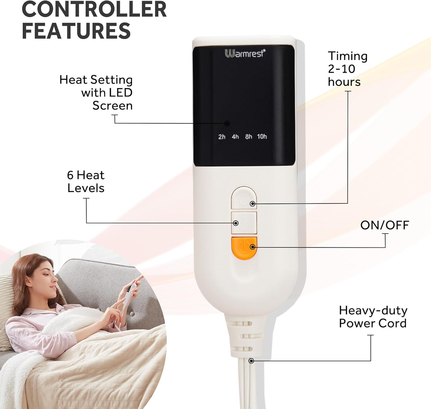 Heated Blanket Electric Throw Soft Flannel Sherpa, 6 Heat Levels Fast Heating, 2 to 10 Hours Auto-Off Detachable Controller Machine Washable, Beige 50"x60"