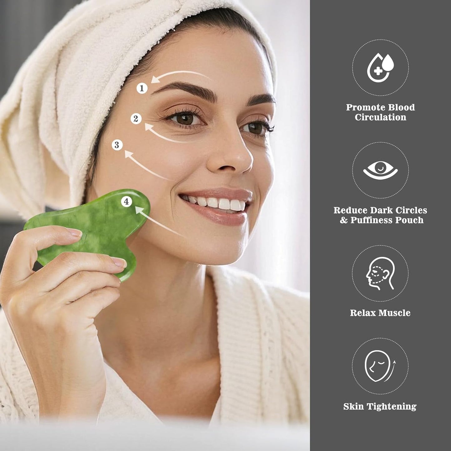 3 in 1 Jade Stone Gua Sha Massage Tool, Large Guasha Muscle Scraper Tools Set with Handle Muscle Scraping Massage Tools Anti Cellulite Spa Acupuncture Tools for Back Neck Leg Lymphatic Drainage