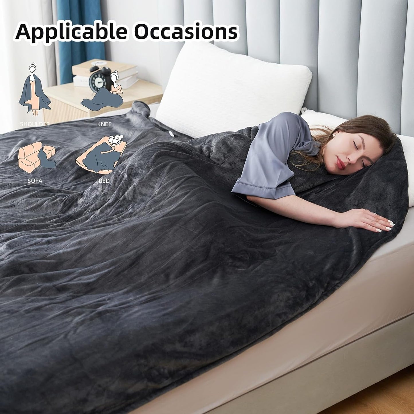 Electric Heated Blanket Full Size 72”x84”,Cozy Soft Warmth with 5 Heating Settings 10 Hours Auto-Off, Long Cord Energy-Saving, for Bed, Fast Heating Machine Washable, Dark Gray