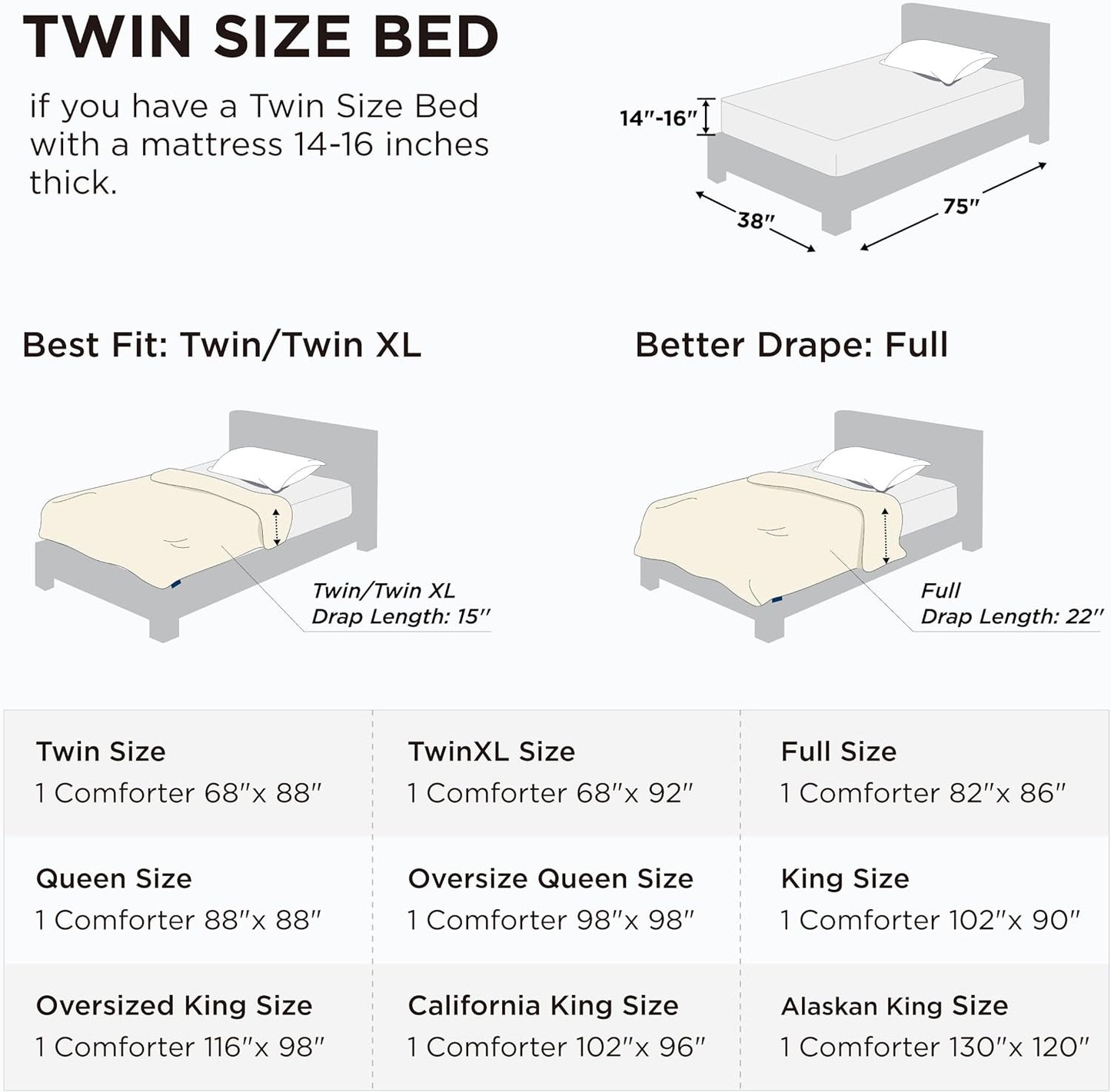 Bedsure Comforter Duvet Insert - Quilted Comforters Twin Size, All Season Duvet, GentleSoft Down Alternative Bedding, with 8 Tabs, Gifts for Women/Men, Black, Twin 88 x 68 Inches