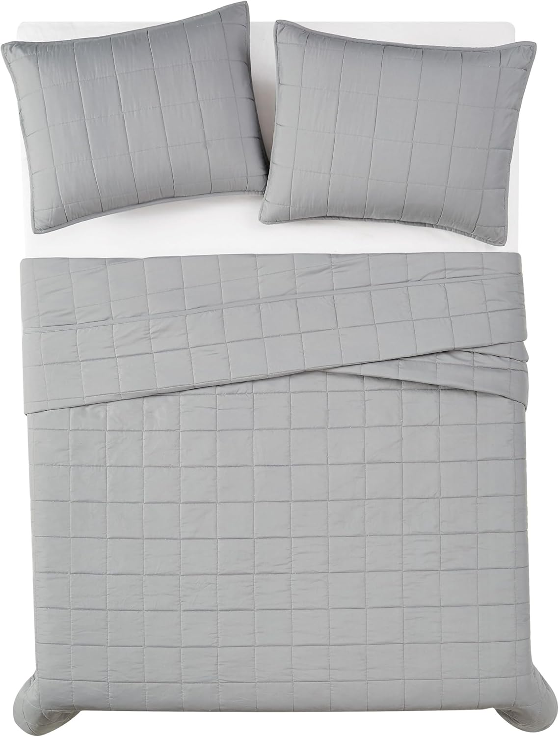 London Fog Garment Washed Solid Quilt Set Grey Microfiber 3-Piece Full/Queen Quilt Set, Solid Themed, Adult and Teen, Oeko-TEX Certified