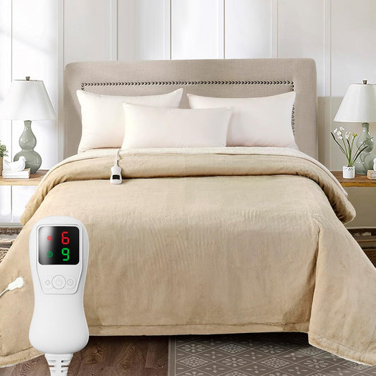 Electric Heated Blanket Full Size, Faux Fur Heat Blanket, Super Soft Cozy Heating Blanket with 9 Heating Levels & 1-9 Hours Auto Off, Fast Heat & Overheat Protection, 72" x 84", Beige
