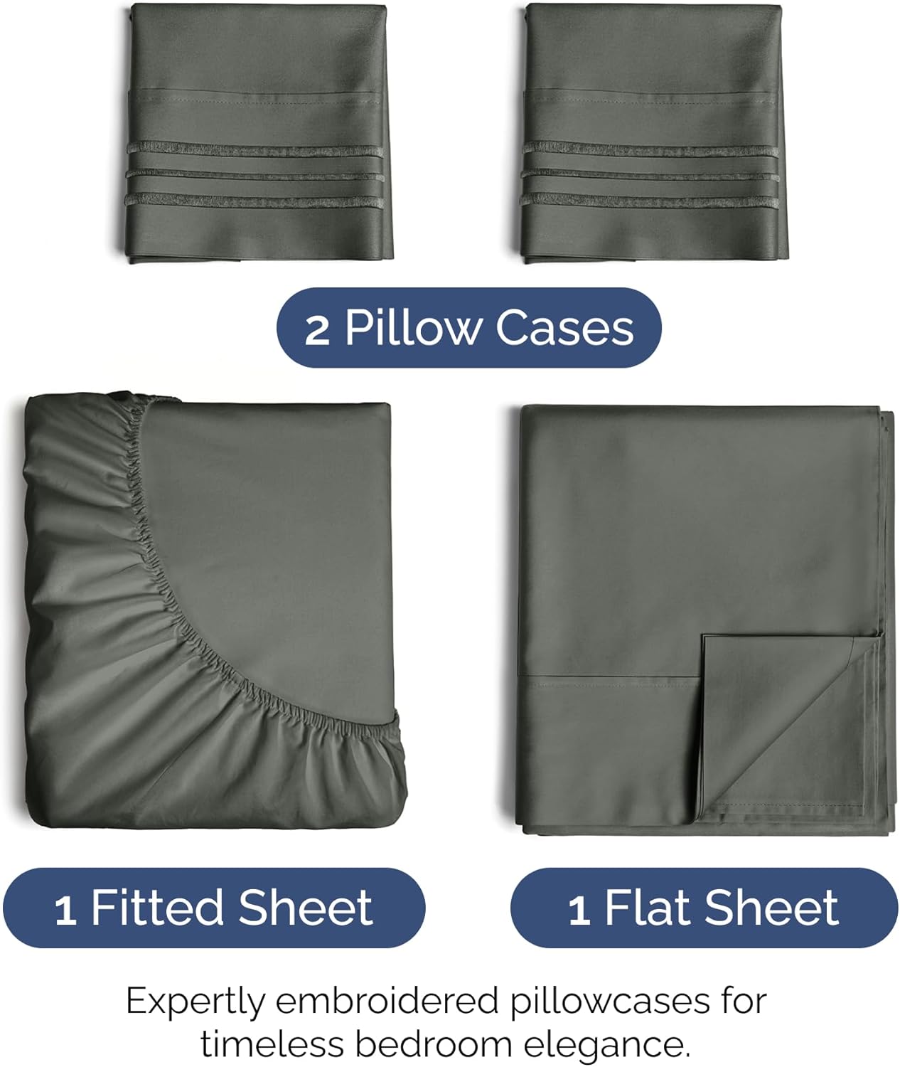 Cal King Size 4 Piece Sheet Set - Extra Soft, Breathable & Cooling Sheets - Hotel Luxury Bed Sheets for Women & Men - Deep Pockets, Easy-Fit & Wrinkle-Free Sheets - Dark Slate Grey Oeko-Tex Bed Sheets