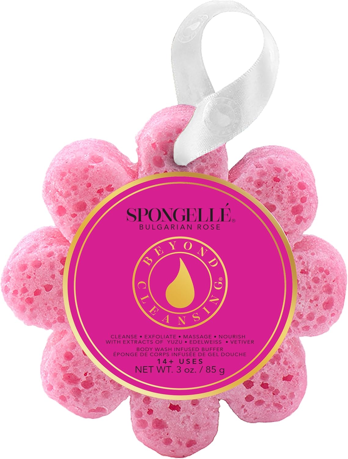Spongelle Bulgarian Rose Wild Flower Buffer Body Scrubber | Bath & Shower Loofah for Women | Exfoliator with Body Wash Infused Sponge | 14+ uses