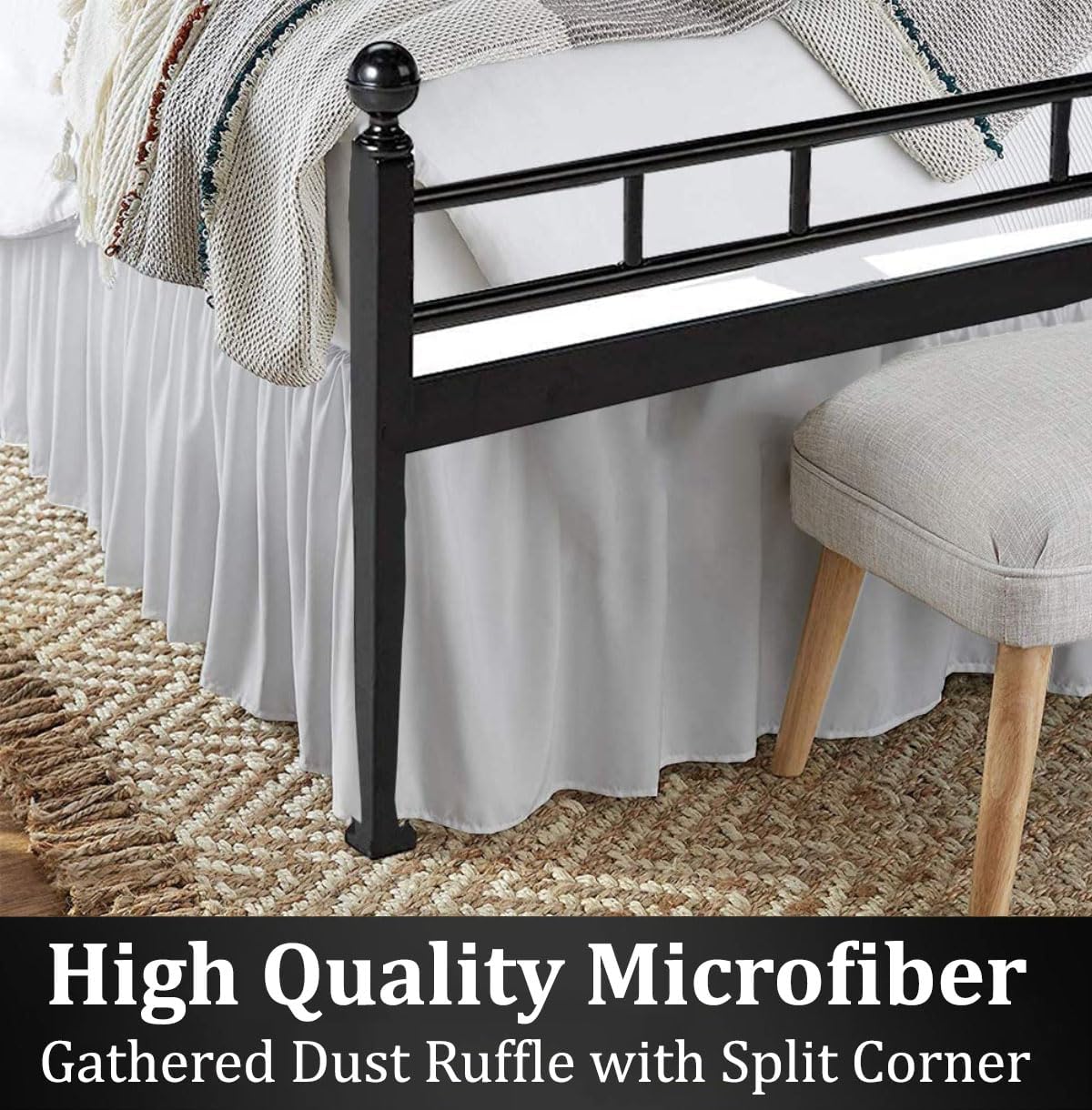 Ruffled Bed Skirt with Split Corners, Light Grey, King 16 Inch Drop Bedskirt, Hotel Quality Brushed Microfiber Wrinkle Free Dust Ruffle Bed Skirt King Size