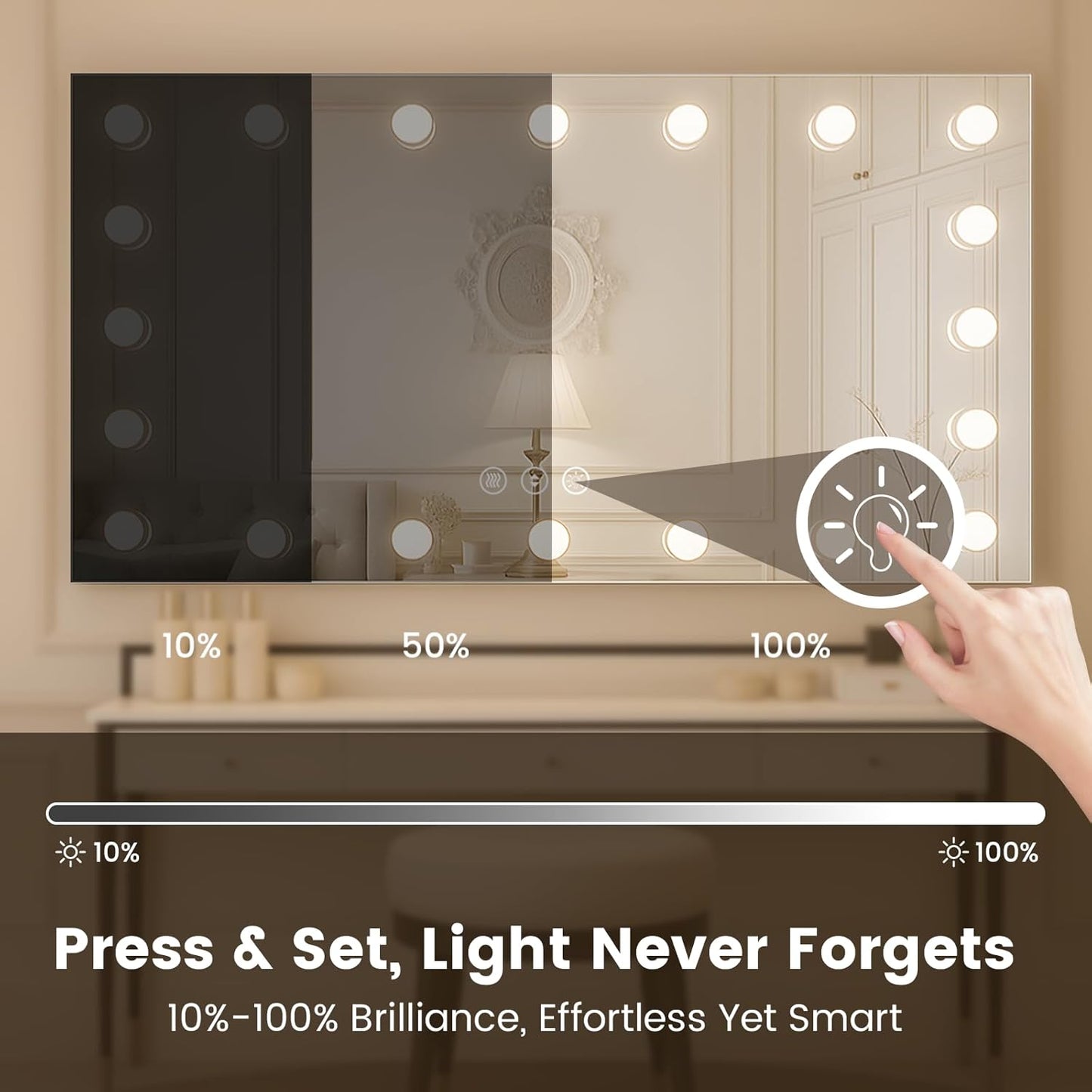 WTTY LED Bathroom Mirror with Lights 72"x32" Hollywood Wall-Mounted Mirror with 3 Color Temperatures, Stepless Dimmable Bulbs, Anti-Fog & Shatter-Proof