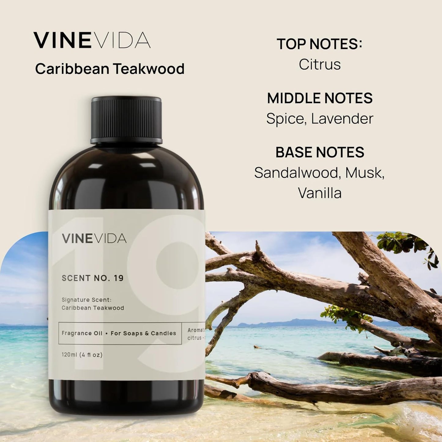 VINEVIDA [Gallon (128 Fl Oz)] Caribbean Teakwood Fragrance Oil for Cold Air Diffusers, Essential Oils for Diffuser Oil Refill & Air Freshener Room Spray