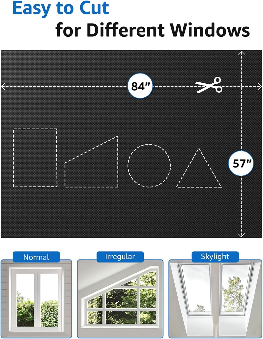 Sumobaby Blackout Curtains for Bedroom Portable 84”x59”Black Out Window Cover with Heat-Resistant Hook&Loop Tape,100% Blackout Shades,NoDrill Blinds for Windows DIY Cut Fit for Nursery&Dorm Room,Black