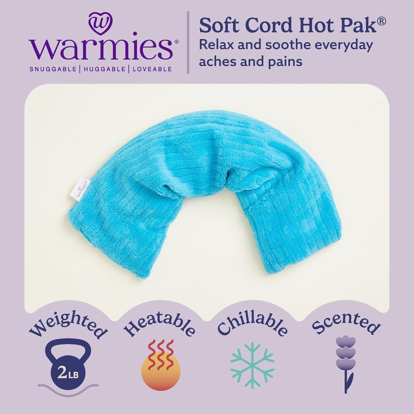 warmies Hot-Pak, Microwavable Neck Wrap - Heating & Cooling Plush Pad for Calming Relaxation - Weighted & Heated Neck Warmer with Scented Lavender - Microwave Heat Pad for Aches & Pain - Blue
