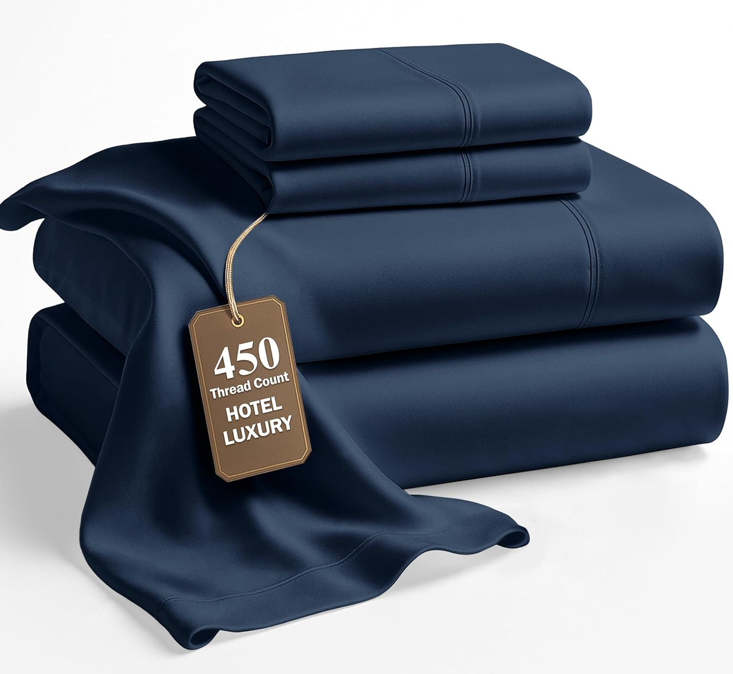LANE LINEN 100% Cotton Sheets Queen Size – 450 Thread Count Naturally Cooling Queen Bed Set, Durable Bedding for Daily Use, Luxury Sateen Finish, Snug Fit 15" Deep Pocket Fitted Sheet – Estate Blue