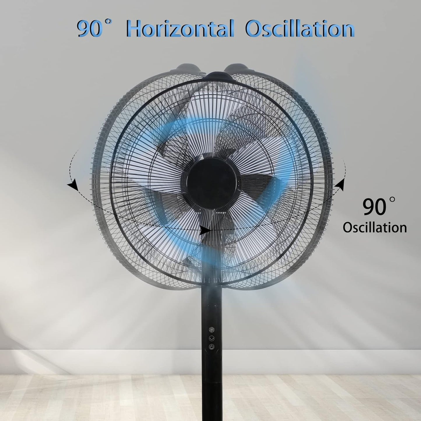 Simple Deluxe 16 Inches Stand Fan with Pedestal Base, Height Adjustable Pedestal Fan with Remote Control, Free Standing Fan with 90-Degree Oscillating 12-Speed Settings, Black