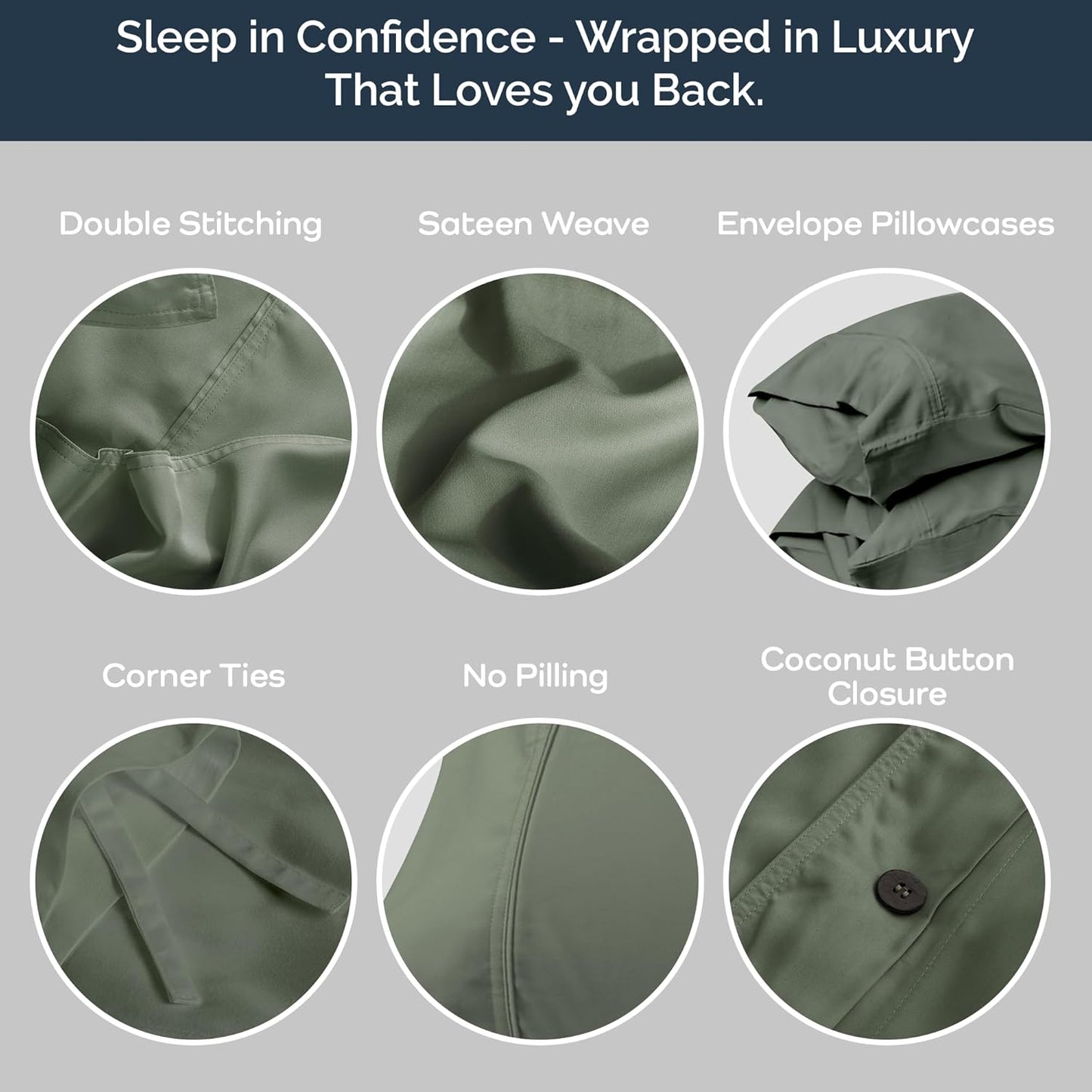 Olive + Crate Tencel Eucalyptus Cooling Duvet Cover Set - Hypoallergenic, Lyocell Tencel Duvet Cover - Soft, Temperature Regulating with Hidden Button Closure & Corner Ties - Oversized King [Moss]