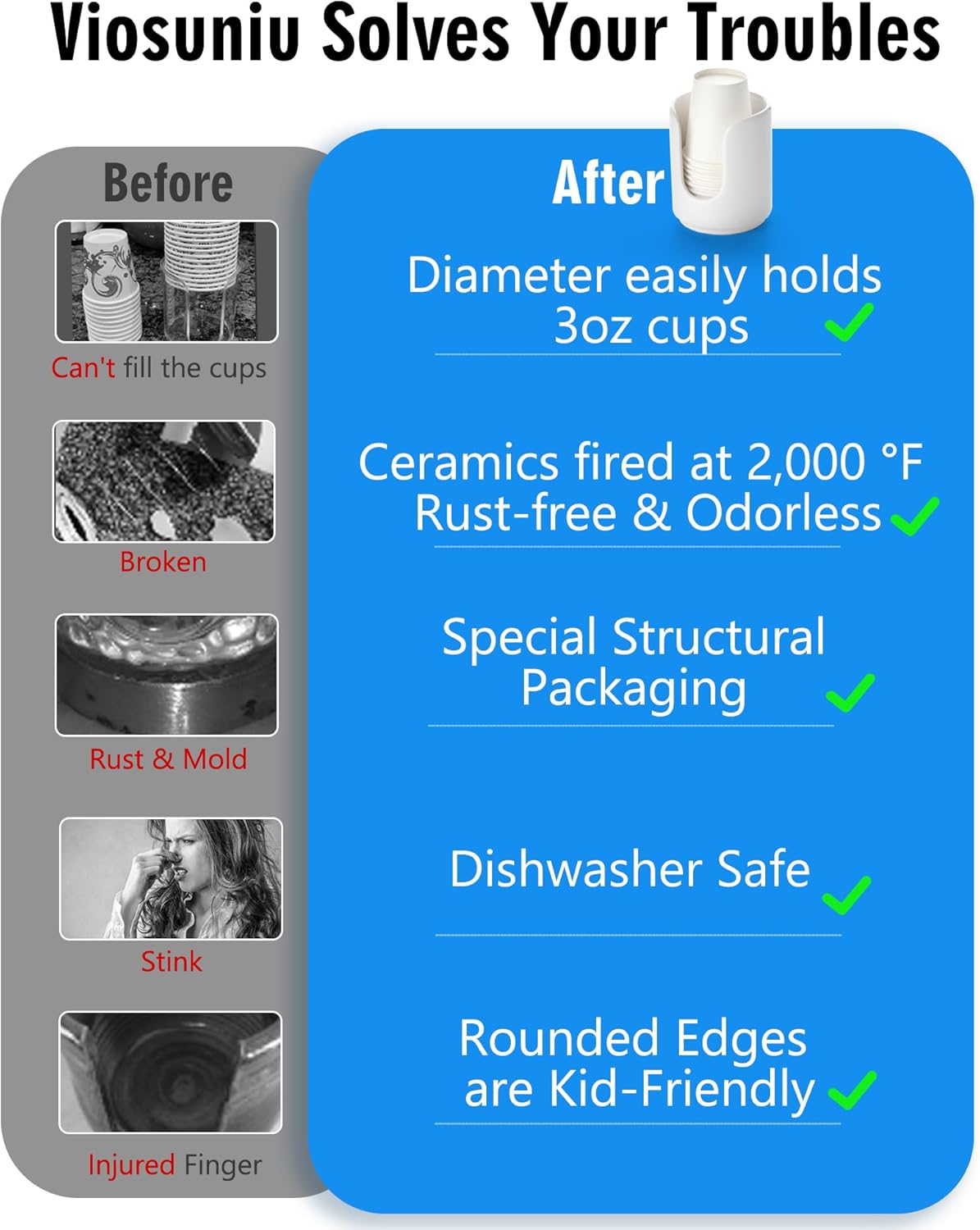 3 oz Original Ceramic Bathroom Cup Dispenser with 5 PLA Paper Cups, Bathroom Essential Accessories for Mouthwash Holder on Bathroom Vanity Countertops (1 Pack, Black)