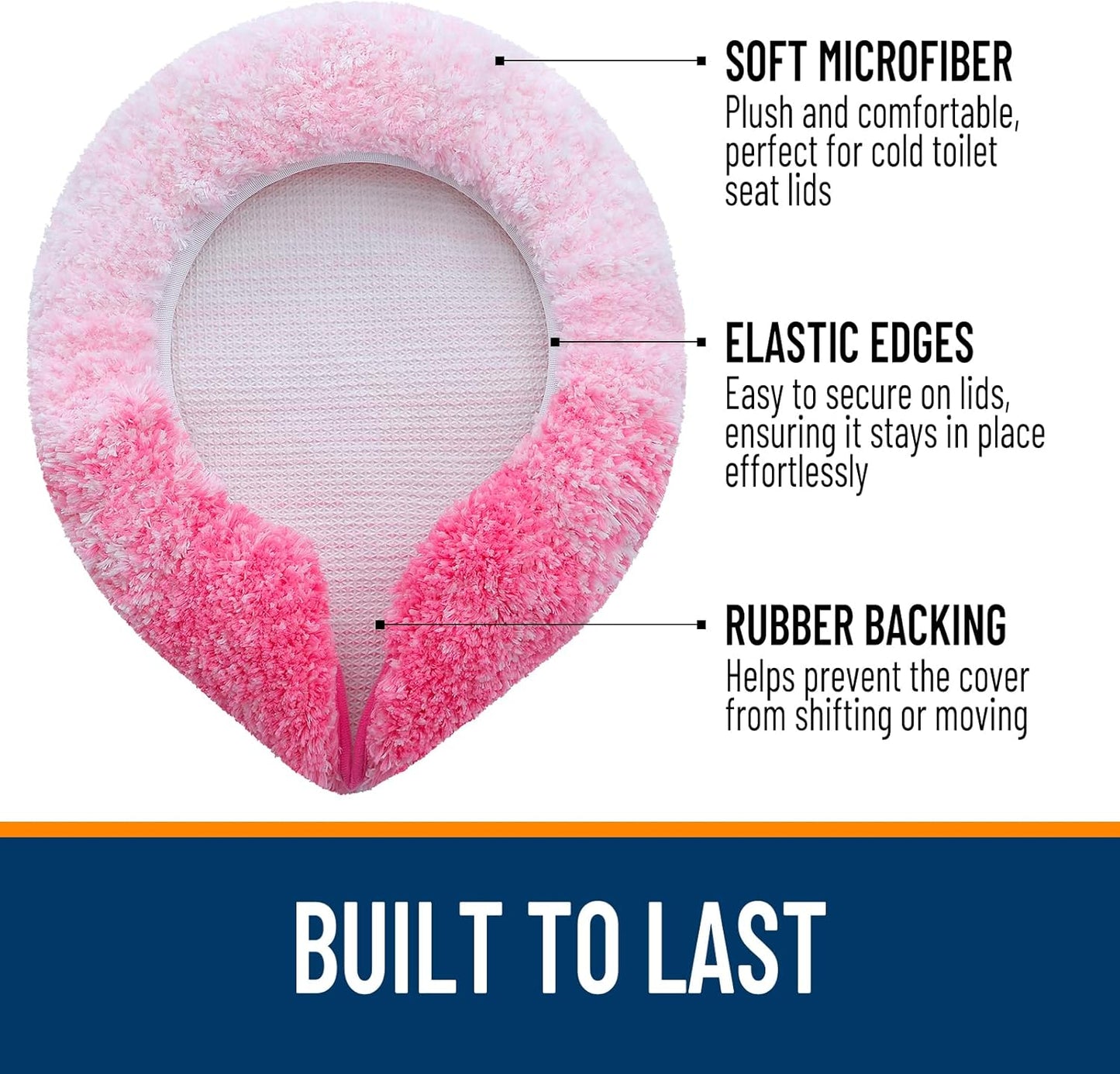 OLANLY Soft Microfiber Bathroom Toilet Lid Cover, Machine Washable Covers, 17.5x15, Stays in Place Rubber Backing, Fits Most Round, Elongated and Oblong Lids, Accessories Decor, Pink