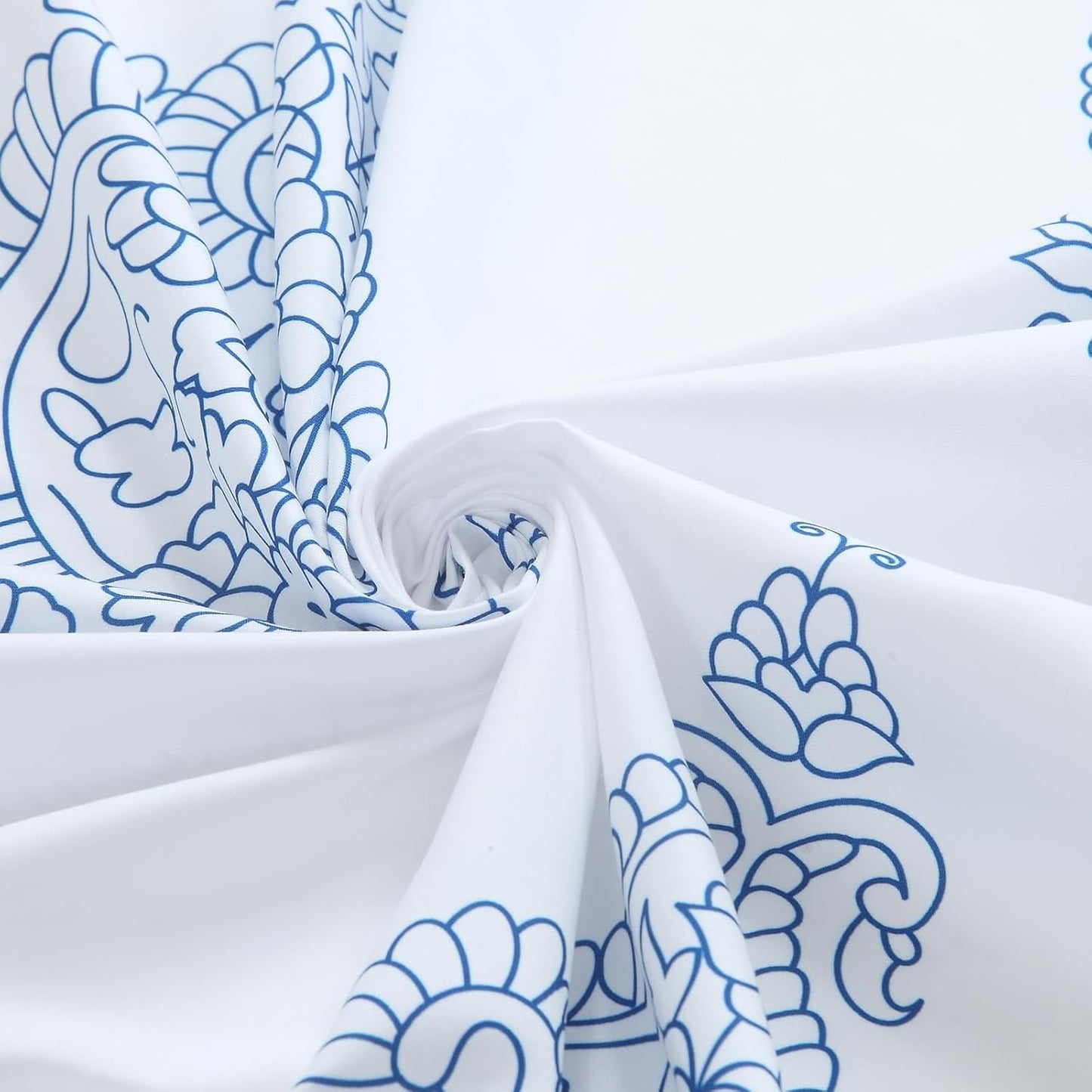 90 Inch Fabric Shower Curtain, Extra Long White and Blue Paisley Damask Medallion Print Shower Curtains for Bathroom, 72" W x 90" H