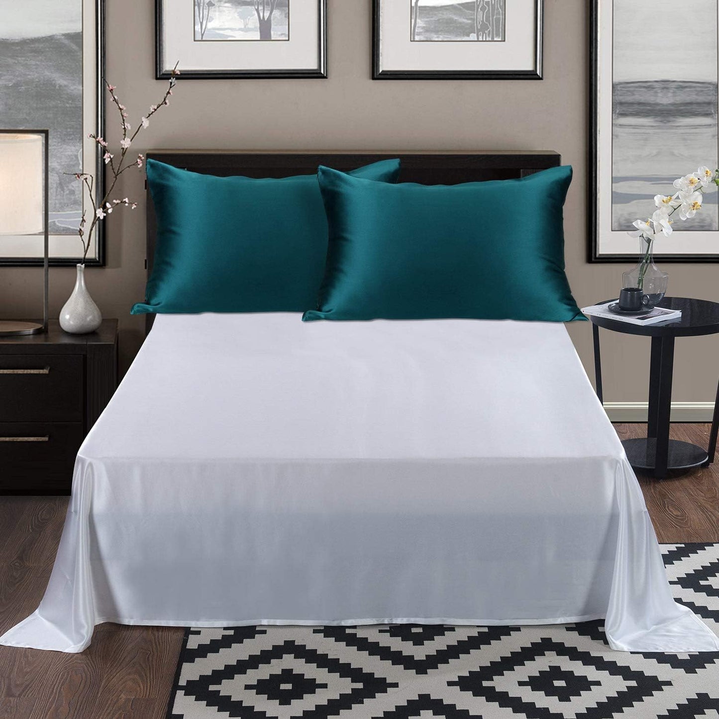 ALASKA BEAR Silk Pillowcase for Hair and Skin, 100% Mulberry Silk Pillow Cases King Size for Bliss Sleep with Random Color Scrunchy Gift Set Better Than Poly Satin, 1pc, Teal/Dark Turquoise