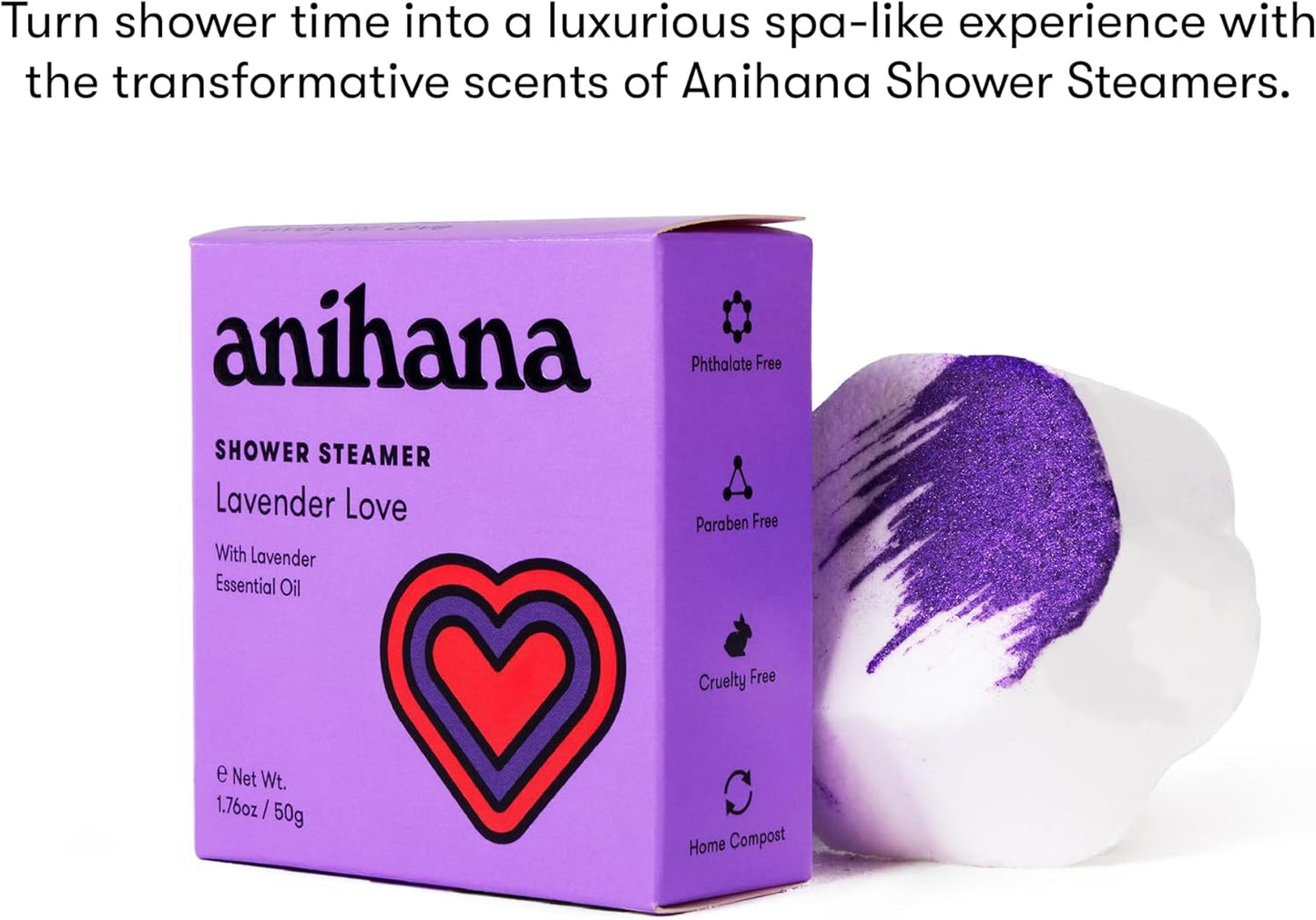 ANIHANA Shower Steamers 4 Pack with Lavender Essential Oils, Paraben Free, Cruelty Free, Refreshing Lavender Love Scent, 1.76 oz Each