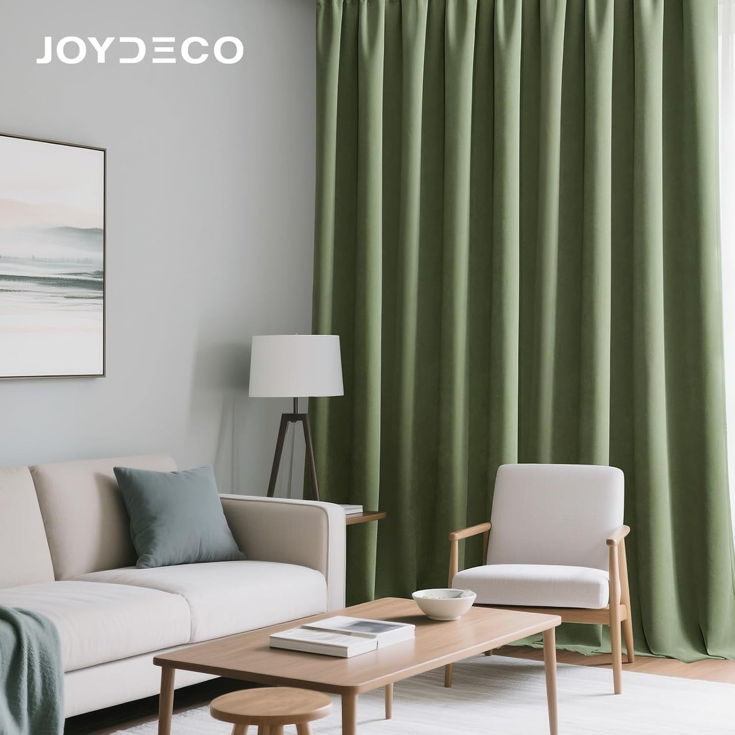 Joydeco Coconut Green Velvet Curtains 108 Inches 2 Panels, Luxury Thermal Insulated Soft Green Curtains for Bedroom & Living Room, Room Darkening Velvet Drapes, Rod Pocket (52W x 108L)