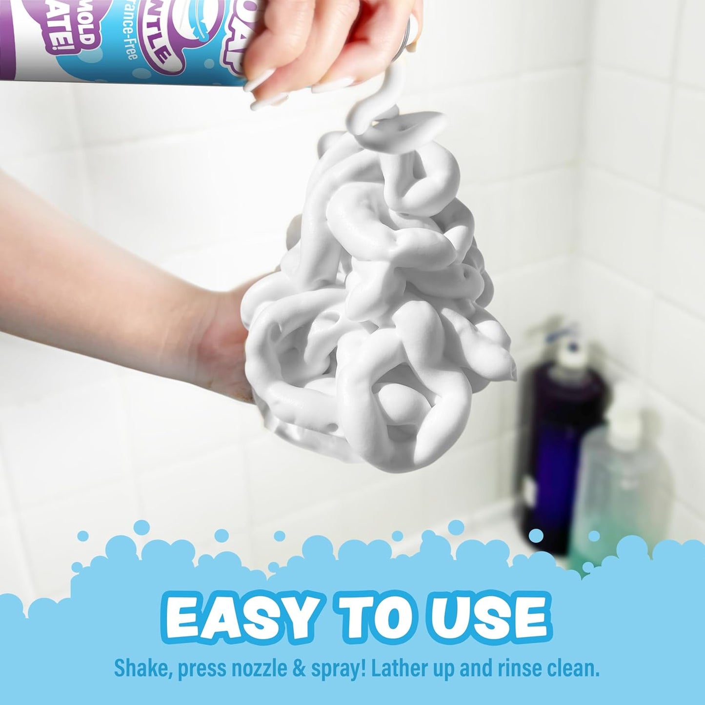 Tub Works™ Fluffy Foam Soap, White, 6 Pack | Shape, Mold & Create Bathtub Art with Soft Bath Foam for Kids | Fragrance-Free & Dye-Free Kids Bath Soap | Easy-to-Use Spray Nozzles