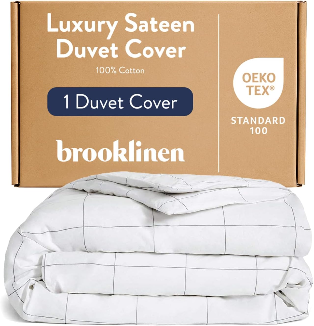 Brooklinen Luxury Sateen Duvet Cover - 100% Cotton, King/California King Size in Window Pane with Extra-Long Corner Ties and Button Closure - Best King/Cali King Duvet Covers