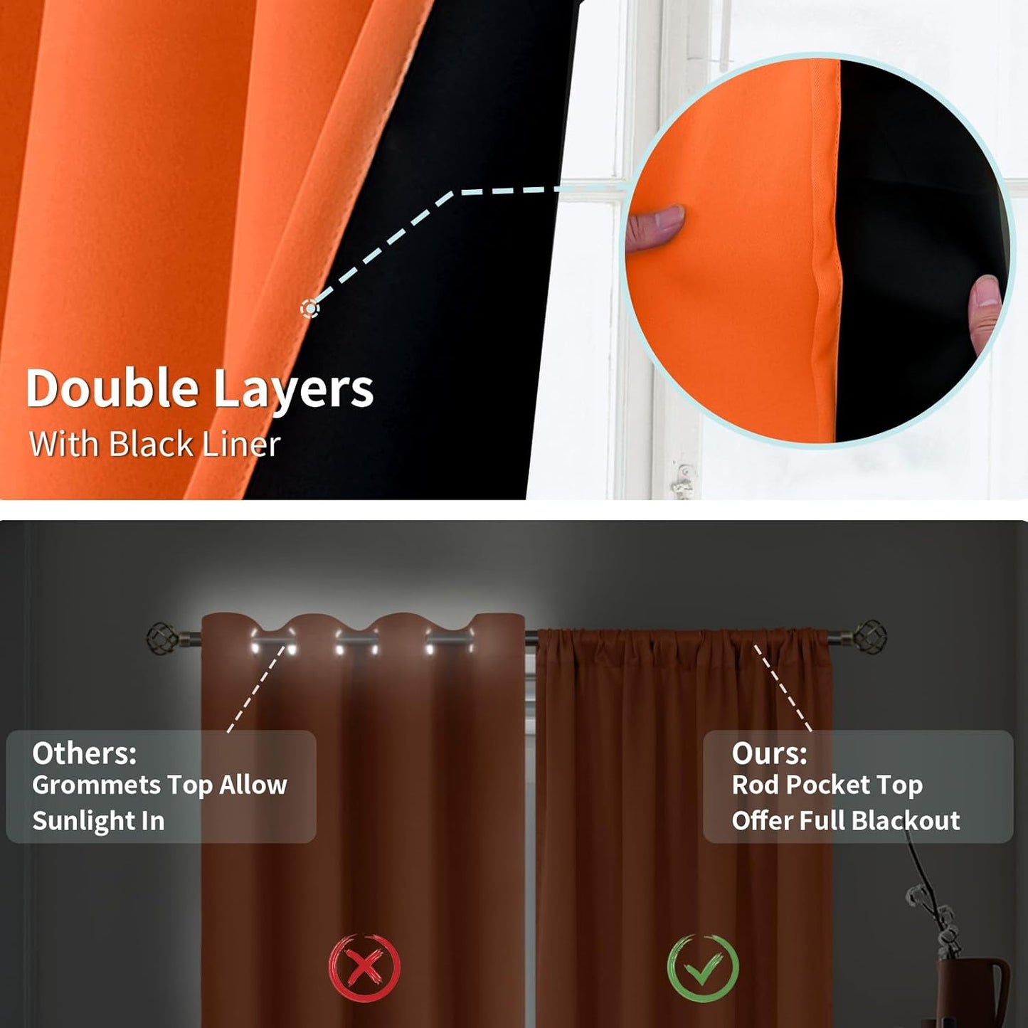 BGment Burnt Orange 100% Blackout Curtains for Bedroom, Fall Full Room Darkening Noise Reducing Living Room Curtains 72 Inch Length, Thermal Insulated Rod Pocket Window Drapes 2 Panels, 42 Inch Wide