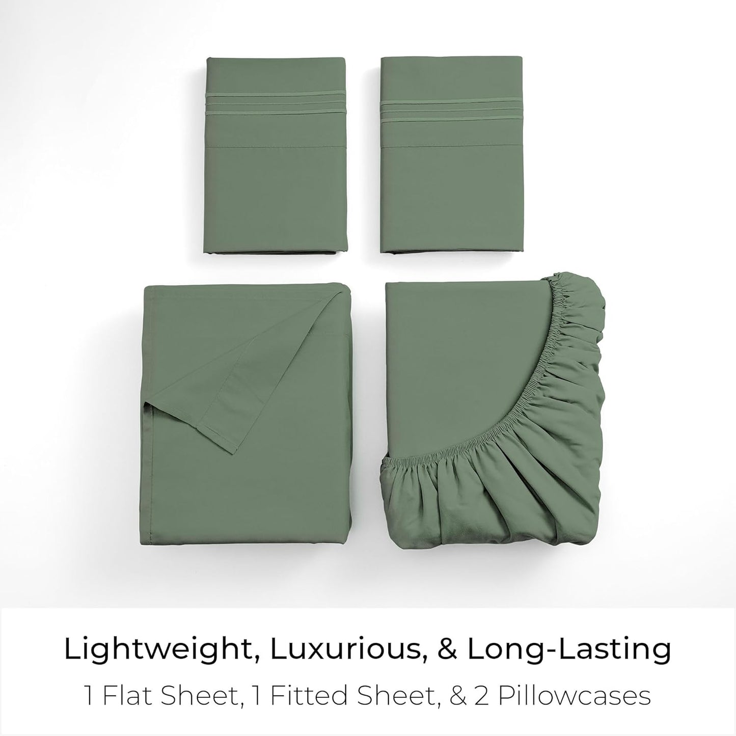 Mellanni King Sheets Set - 4 PC Iconic Collection Bedding - Hotel Luxury, Extra Soft, Cooling Bed Sheets - Wrinkle, Fade, Stain Resistant (King, Sage)