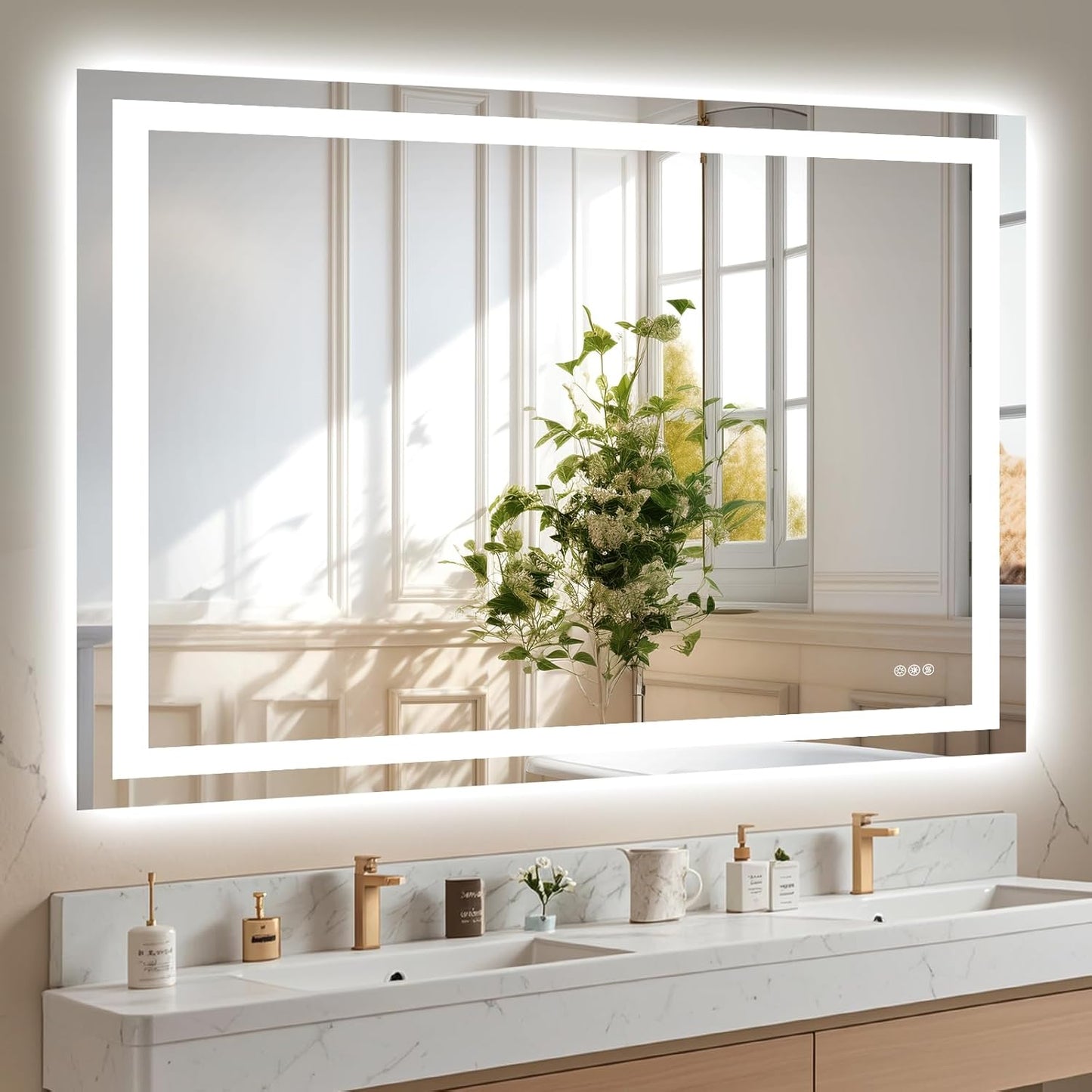 48X40 LED Bathroom Mirror with Lights, Anti-Fog, Dimmable, Backlit + Front Lit, Smart Bathroom Vanity Mirror, Memory Function, Shatterproof, Tempered Glass (Horizontal/Vertical)