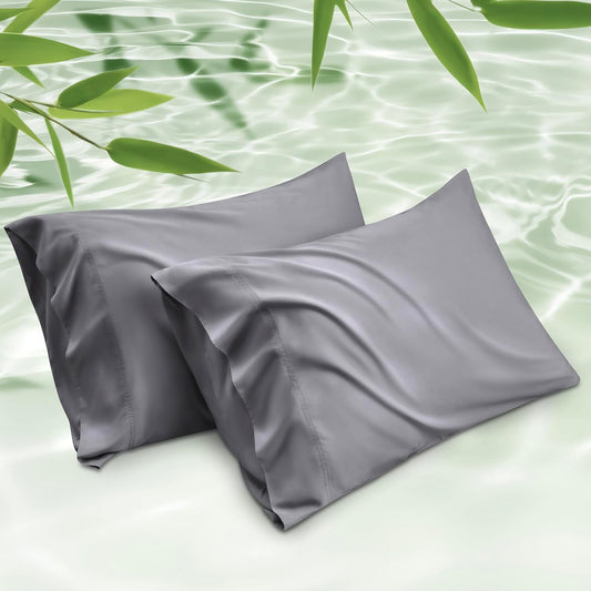 Bedsure Pillow Cases Queen, Cooling Pillow Cases, Rayon Derived from Bamboo Dark Grey Pillowcases Queen Size Set of 2, Breathable & Soft Bedding Pillow Cover with Envelope Closure,Gifts, 20x30 Inches