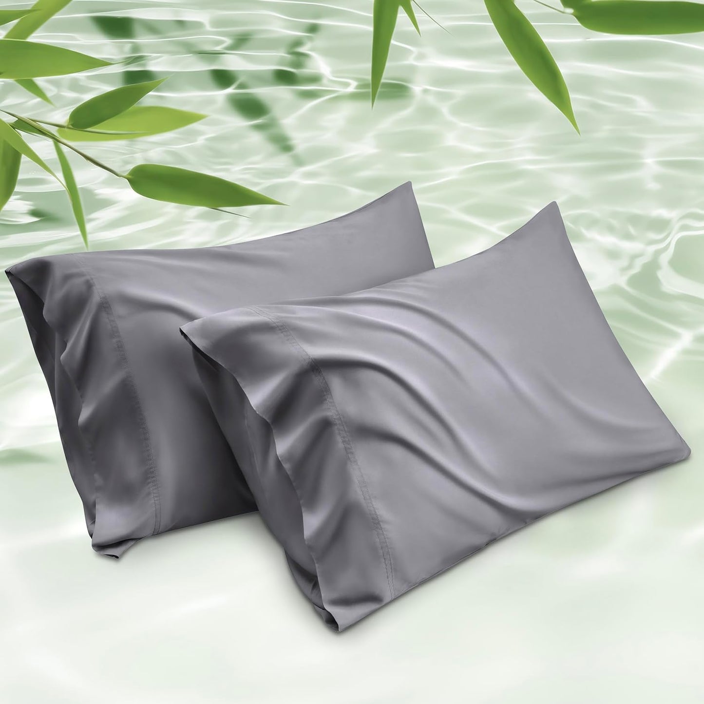 Bedsure Pillow Cases Standard Size, Cooling Pillow Cases, Rayon Derived from Bamboo Dark Grey Pillowcases Standard Set of 2, Breathable & Soft Bedding Pillow Cover with Envelope Closure, 20x26 Inches