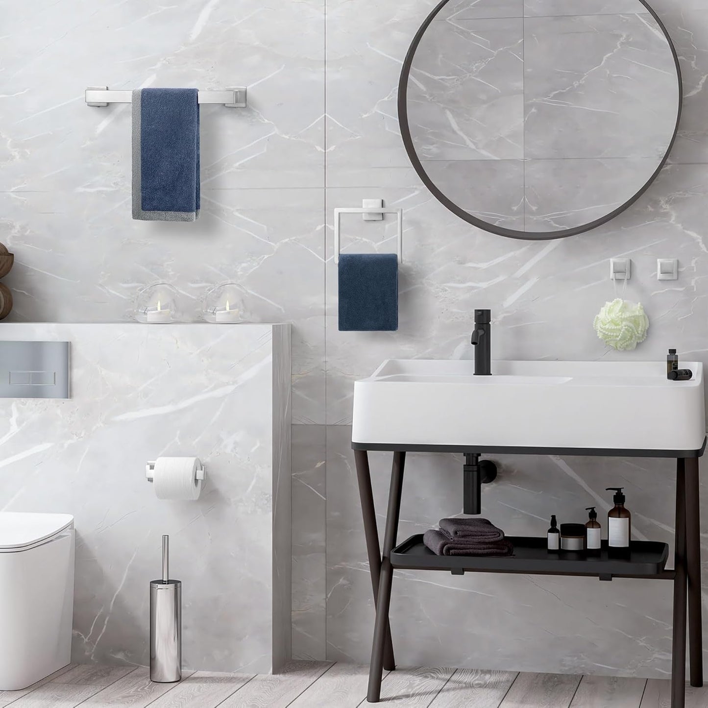Bathroom Accessories Towel Bar Set: 10 Pieces Brushed Nickel Square Bathroom Hardware SUS304 Stainless Steel - Wall Mounted Towel Rack&Toilet Paper Holder&Towel Ring and Towel Hook