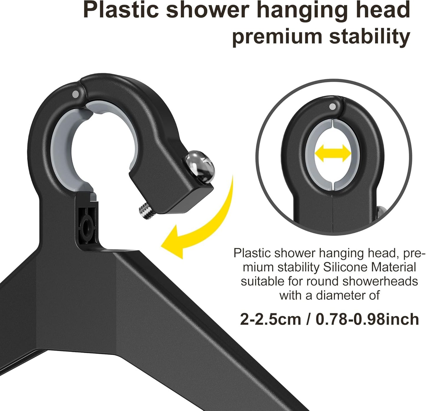 Orimade Adjustable Anti-slip Shower Caddy over Head, Rustproof Bathroom Hanging Organizer with 2 Hooks for Razor, No Drilling Shower Shelves Storage Rack 3 Tier, Black