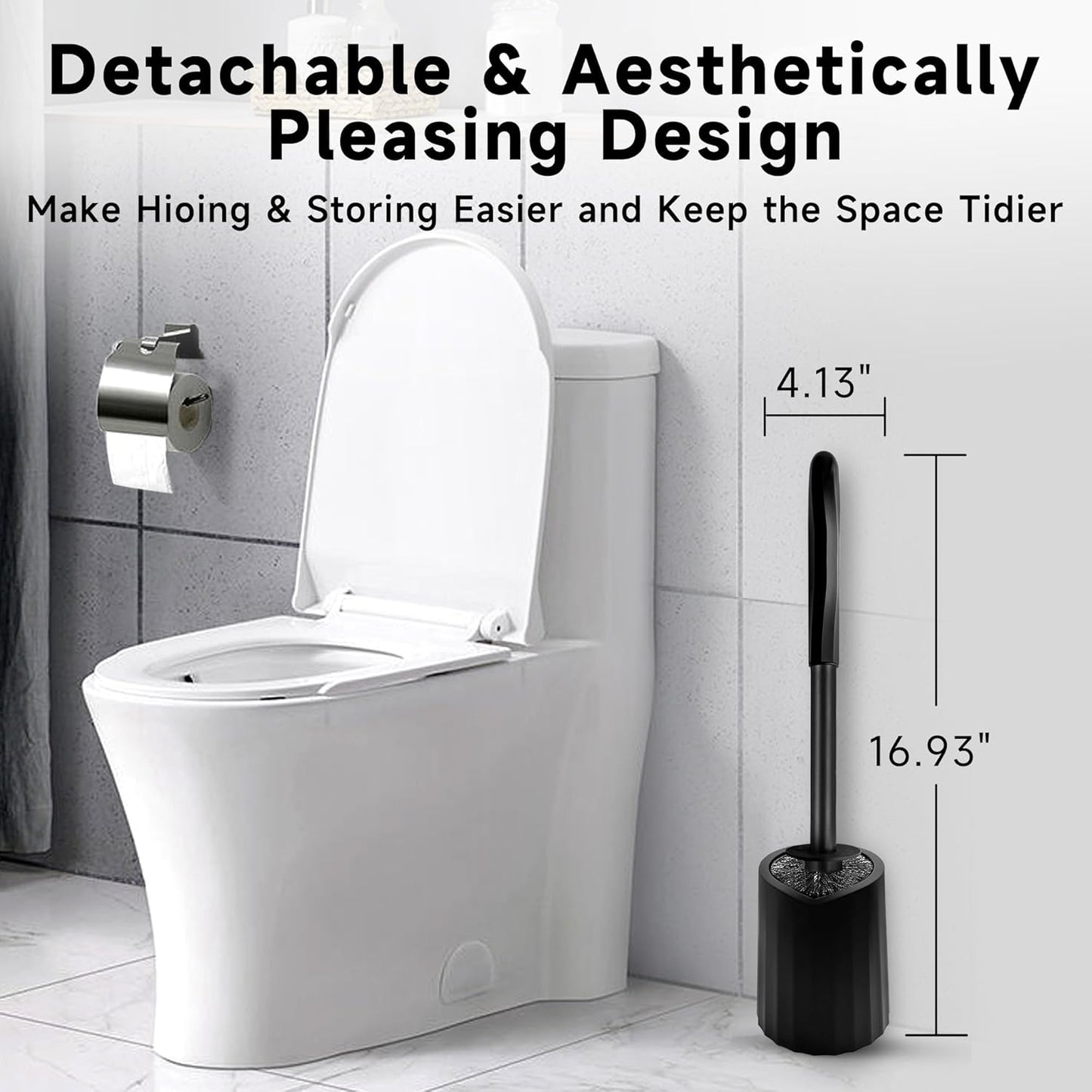 Toilet Brush and Holder Set, 2 Pack Toilet Bowl Brush with Long Non-Slip Handle, Deep Toilet Cleaner Brush, Toilet Scrubber, Black