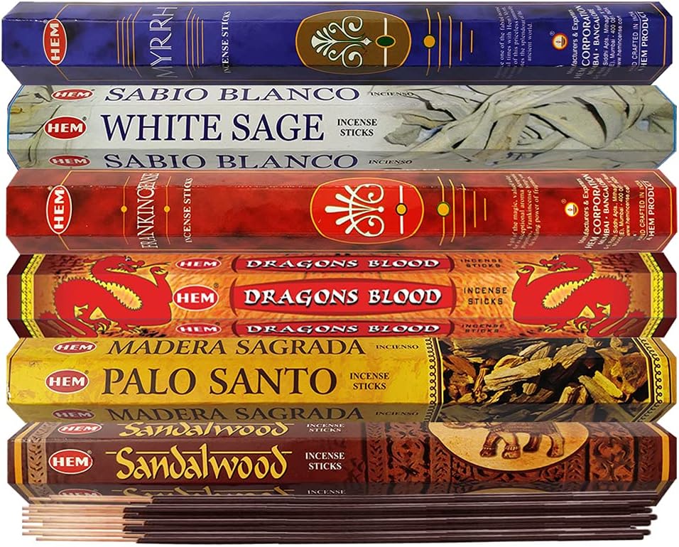 Hem Incense Sticks Variety Pack #31 and Incense Stick Holder Bundle with 6 Classic Fragrances