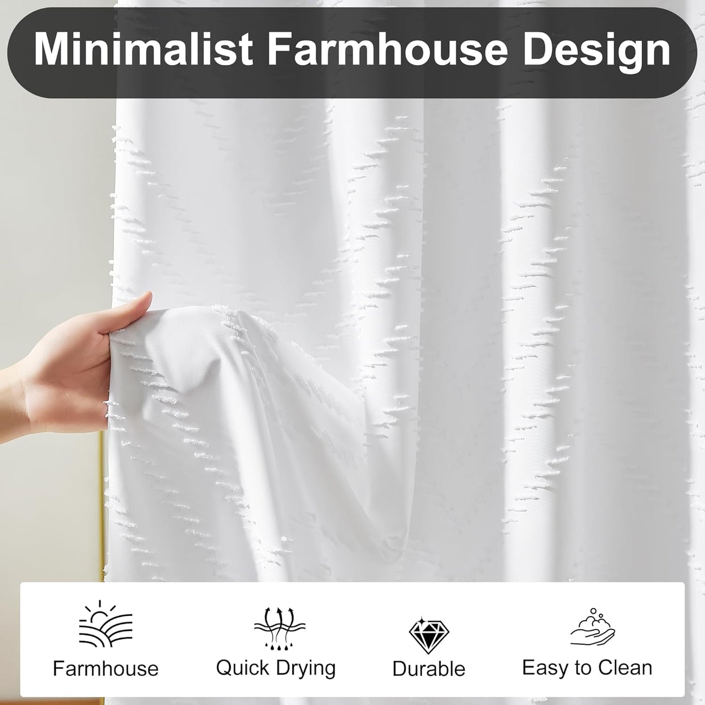 Extra Long Shower Curtains 72 x 84 Inches Tufted Chevron White Shower Curtains Fabric for Bathroom Modern Shabby Chic Waterproof Cloth Shower Curtain