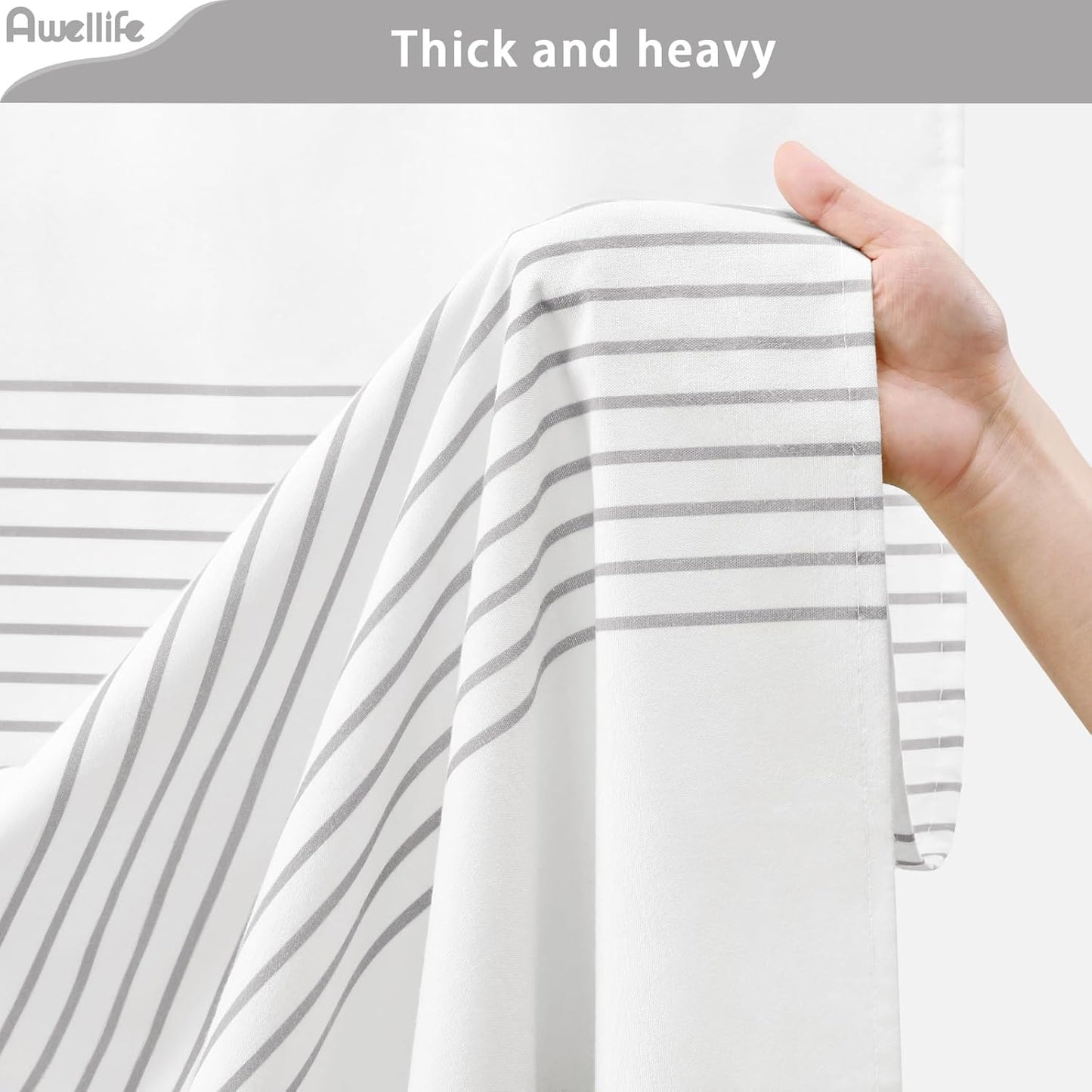 Awellife Boho Gray Shower Curtain for Bathroom Stripe Tassel Shower Curtain 72 X 72 Inches Farmhouse Cotton Grey