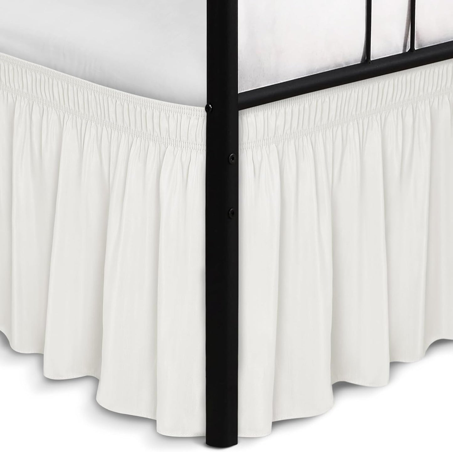 Biscaynebay Wrap Around Bed Skirts with Split Corners for King Beds 14" Drop, Ivory Elastic Dust Ruffles Adjustable Easy Fit Wrinkle & Fade Resistant Silky Luxurious Fabric Machine Washable