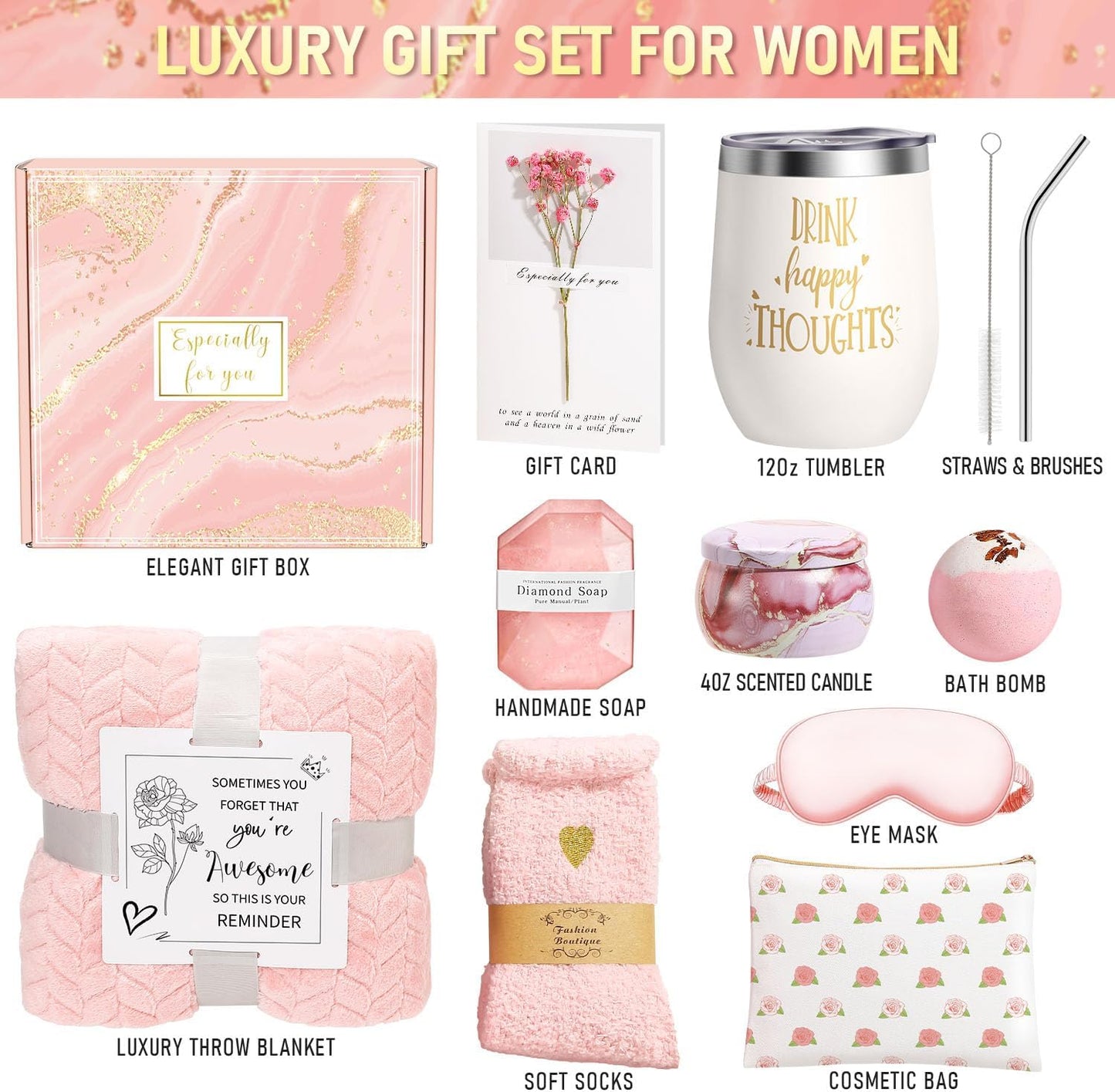 Happy Birthday Gifts for Women Self Care Gift, Relaxing Care Package Spa Gift Basket, Valentines Day, Mothers Day, Christmas, Birthday Gifts for Women Mom Her Friend Sister Wife
