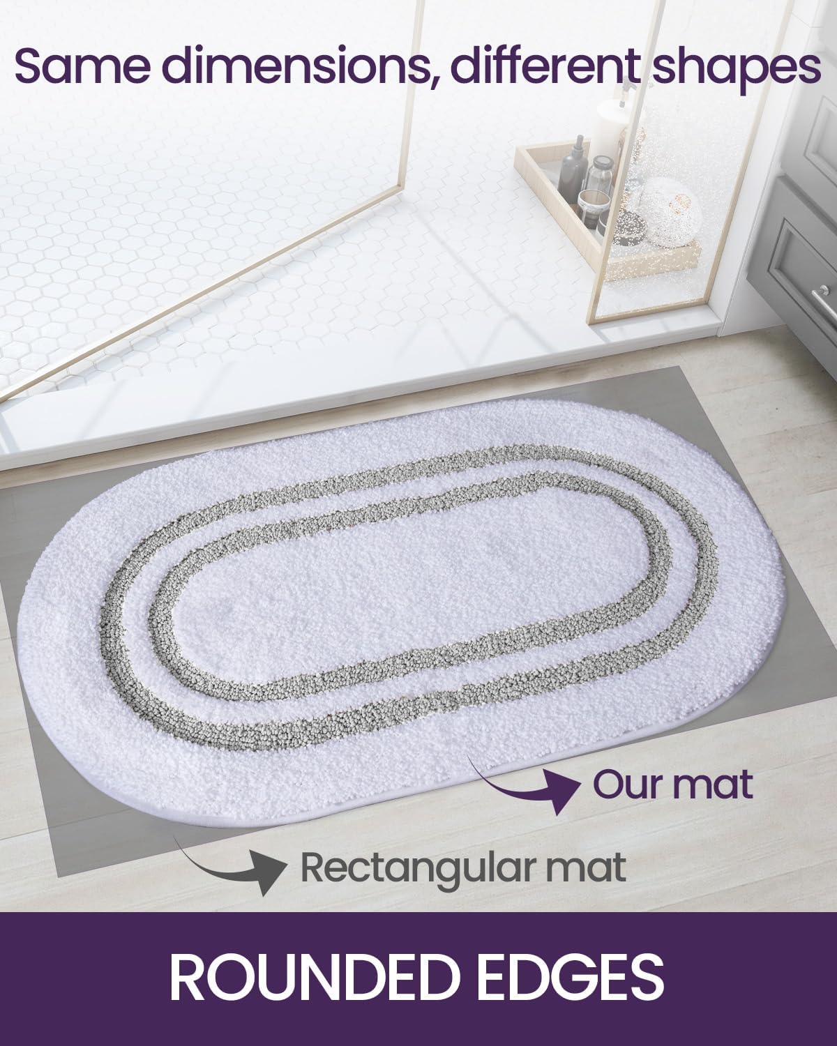 DEXI Oval Bath Mats for Bathroom, 24x36 Absorbent Bath Mat, Washable Microfiber Bathroom Rug with Non Slip Backing for Shower Floor, Light Grey