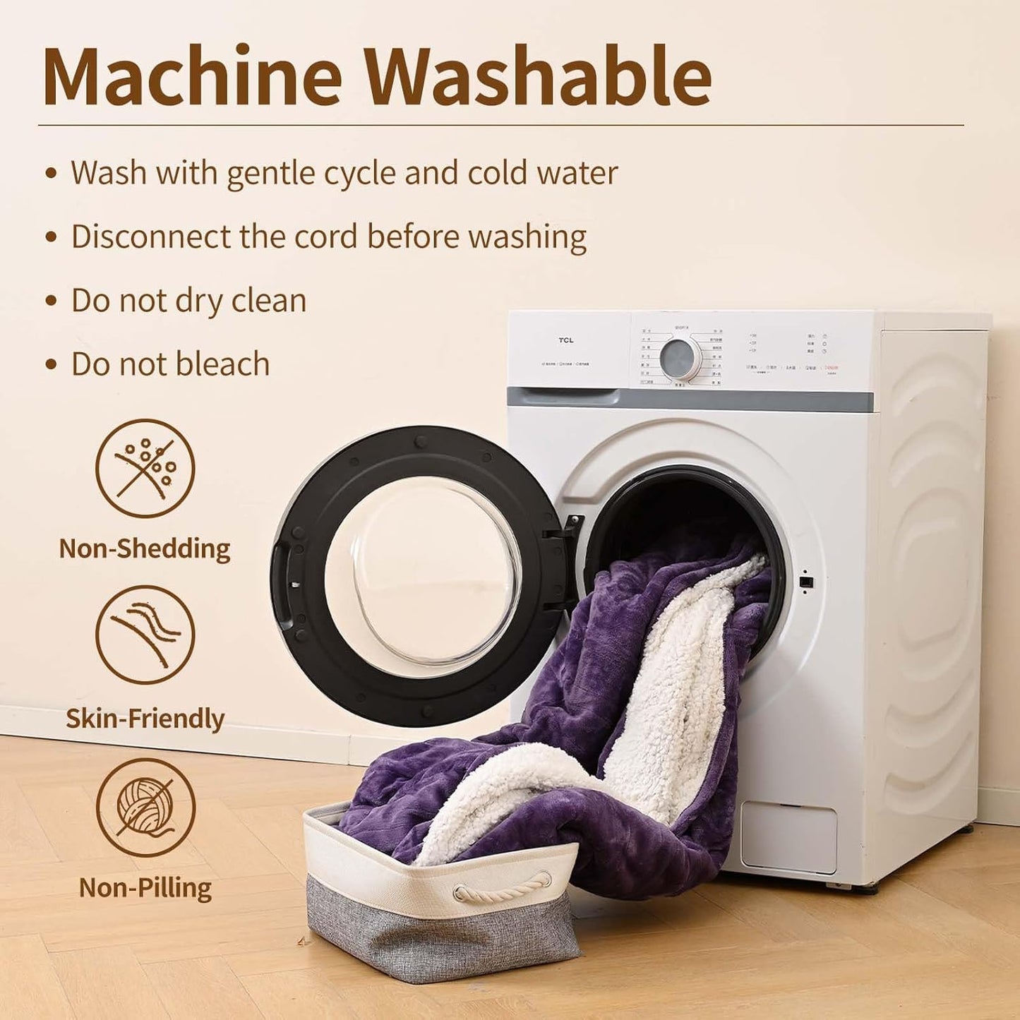 Bearhug Electric Blanket Twin Size 62" x 84", Velvet & Sherpa Purple Heated Blanket, 10 Heating Levels & 0.5-12H Auto Off, Over-Heat Protect, ETL Certification, Machine Washable, Gift Box
