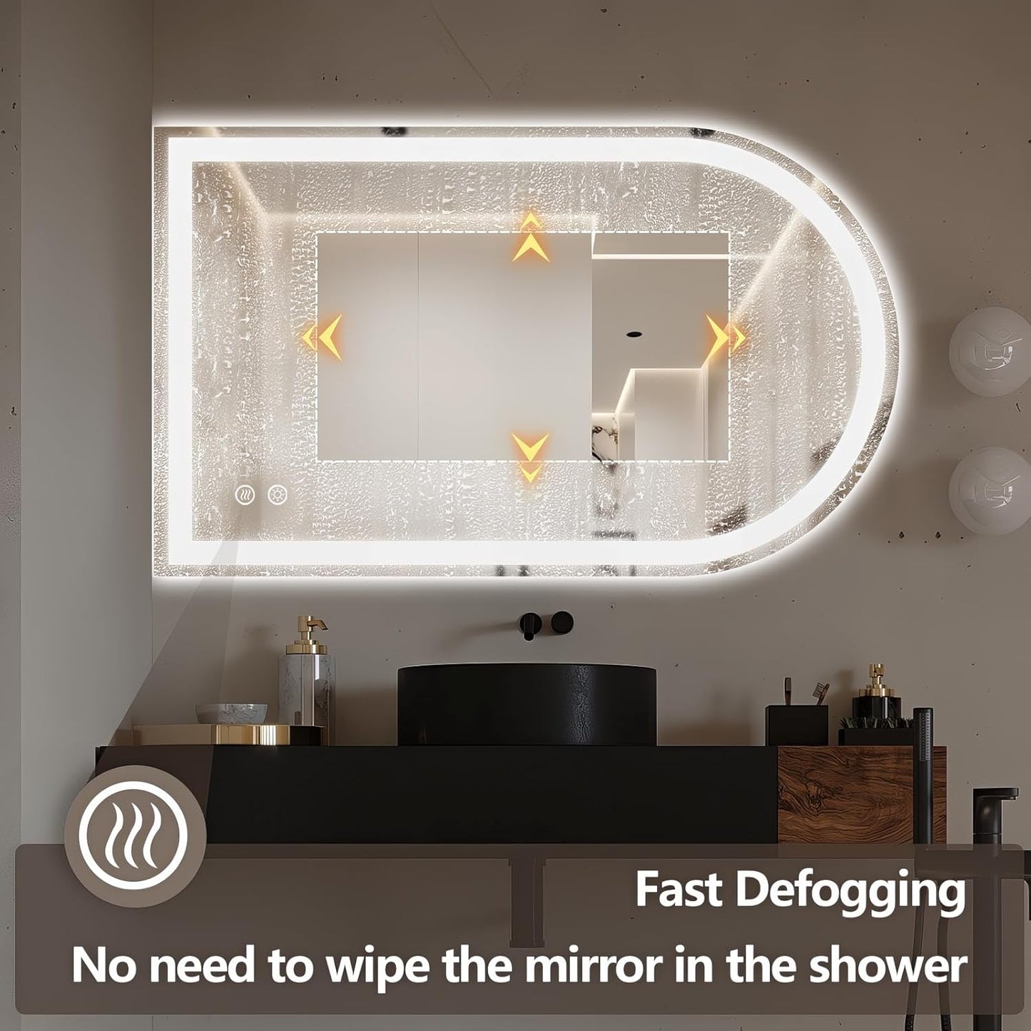 Niccy Arched LED Bathroom Mirror, 40x24 Arch Wall Mounted Frameless Bathroom Mirror for Vanity, Smart Lighted Frontlit Mirrors with Memory Function for Bathroom Bedroom Beauty Hair Salon