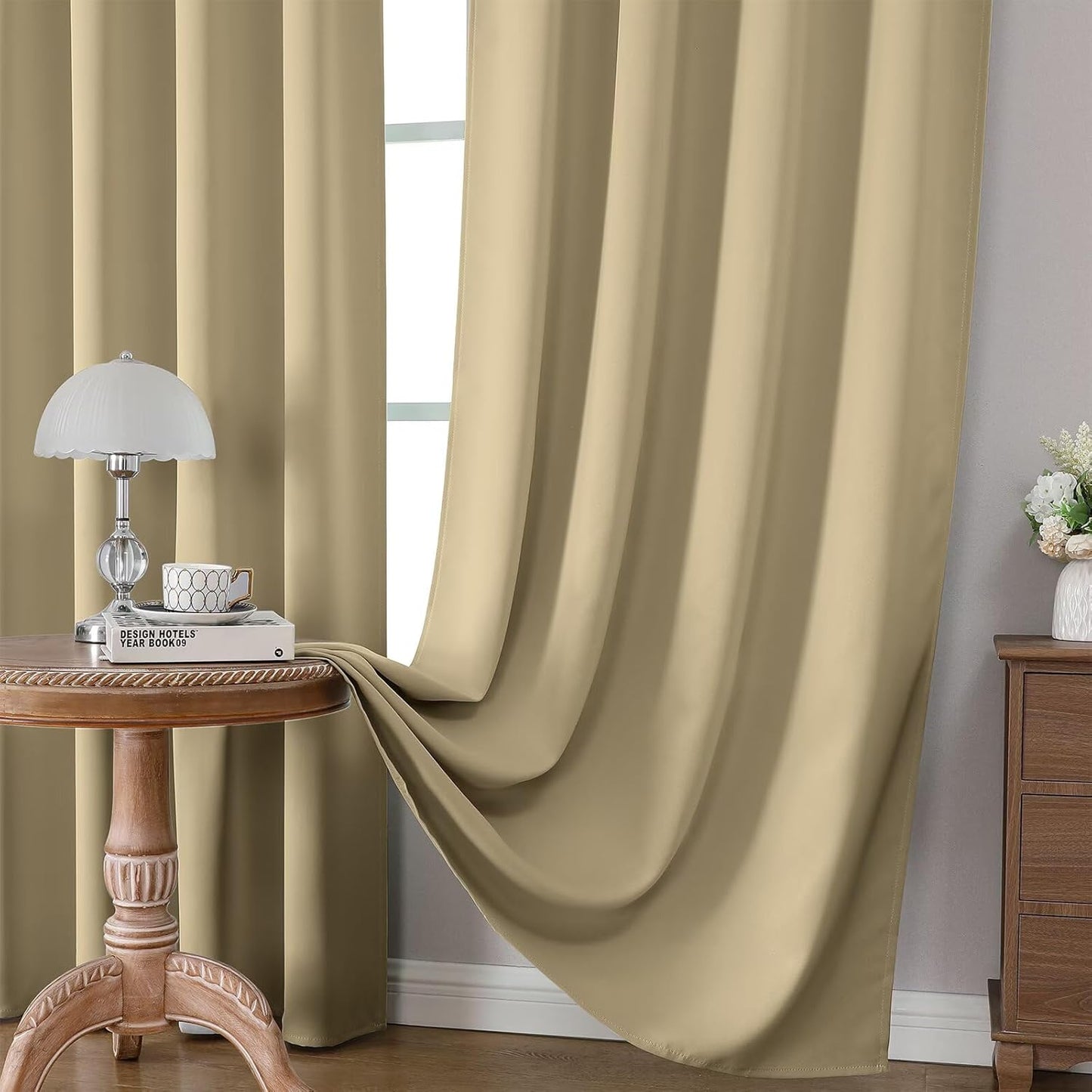 CUCRAF Beige Blackout Curtains 96 inch Length 2 Panels Set, Rod Pocket Room Darkening Drapes for Bedroom Living Room, Insulated Thermal Light Blocking Window Curtain (W52 x L96 Inch)