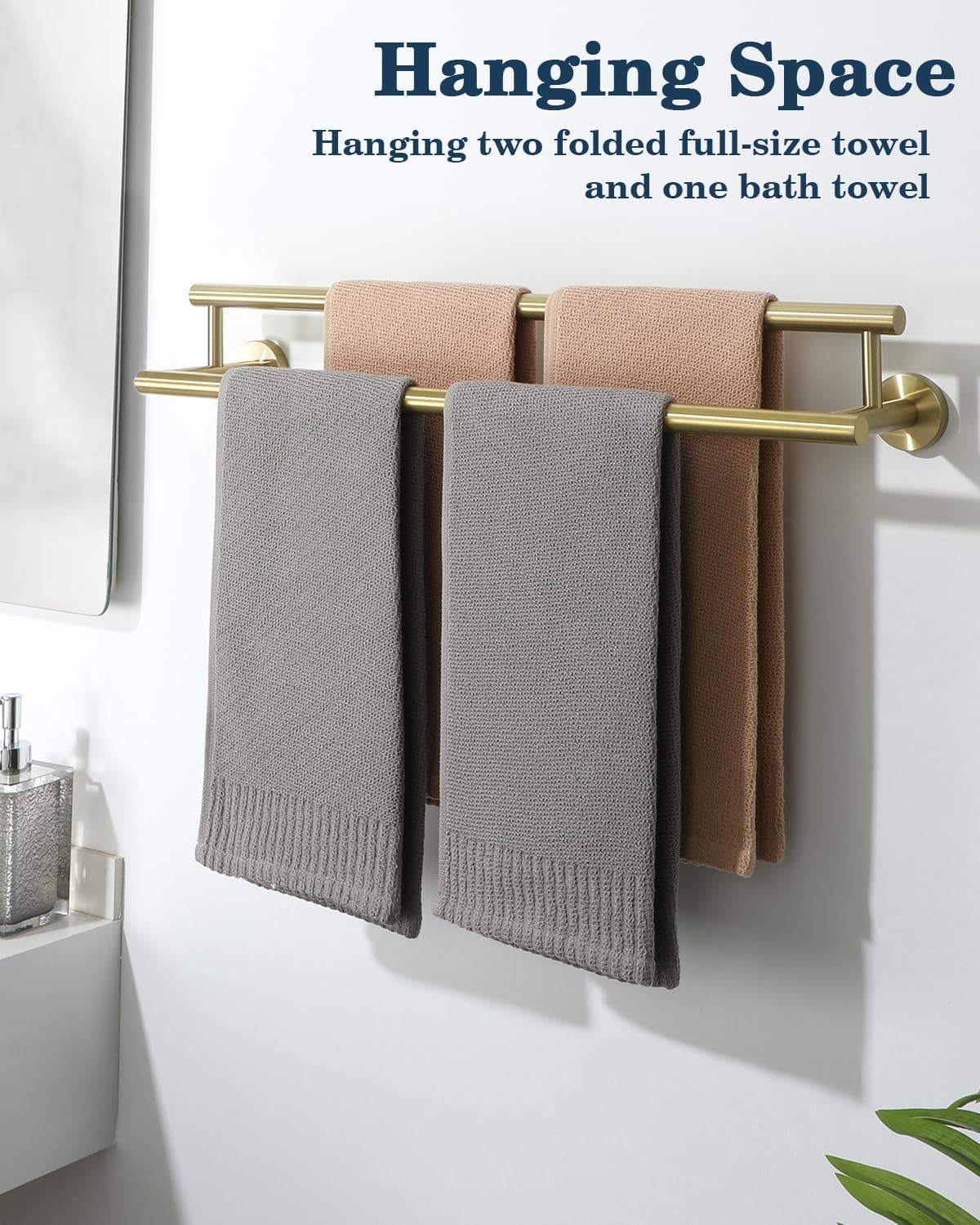 Alise Double Bath Towel Bars,20 Inch Towel Racks for Bathroom Wall Mounted,SUS304 Stainless Steel Towel Holder,Space-Saving Towel Hanger,Modern Decor Towel Rod,Brushed Gold Towel Rail,GYT6902-500-G