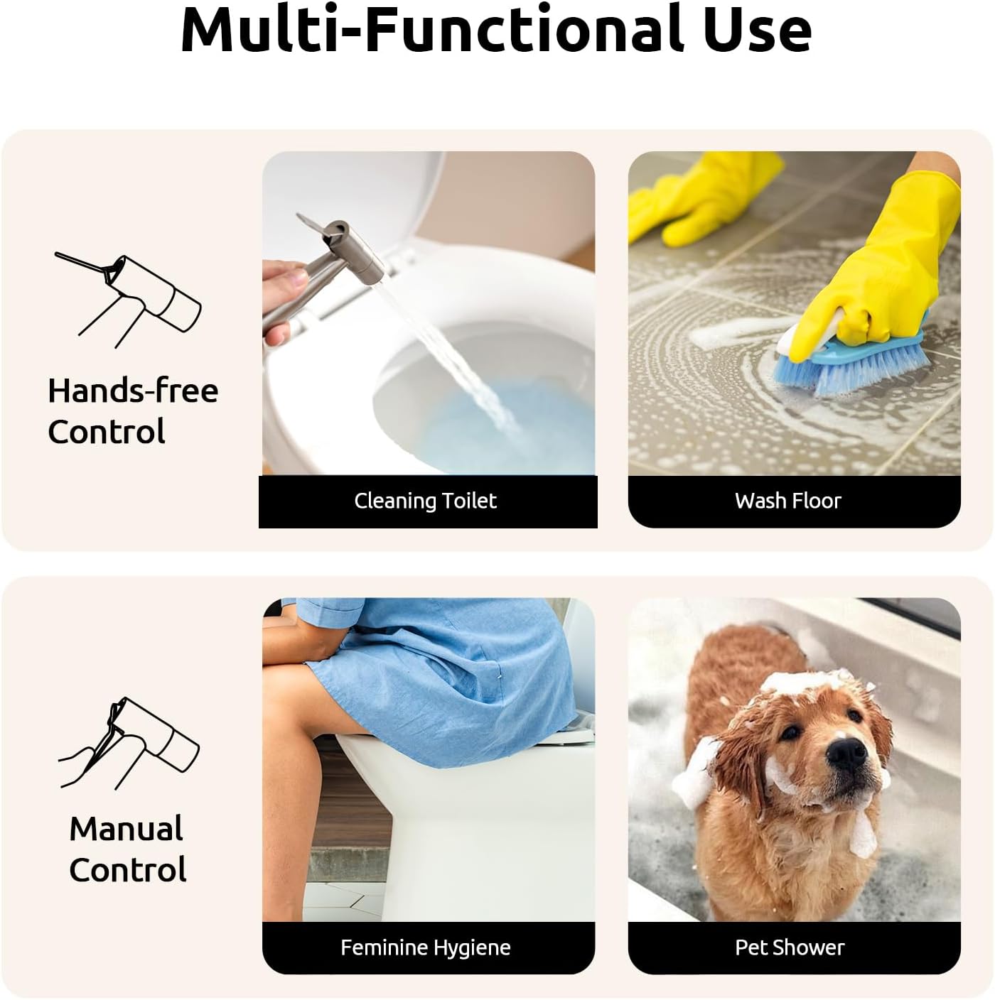 Arofa Hands-Free Handheld Bidet Sprayer for Toilet, Dual Control Mode Spray Handheld Bidet with Adjustable Water Flow, Bidet Toilet Sprayer with Bidet Hose for Feminine Wash