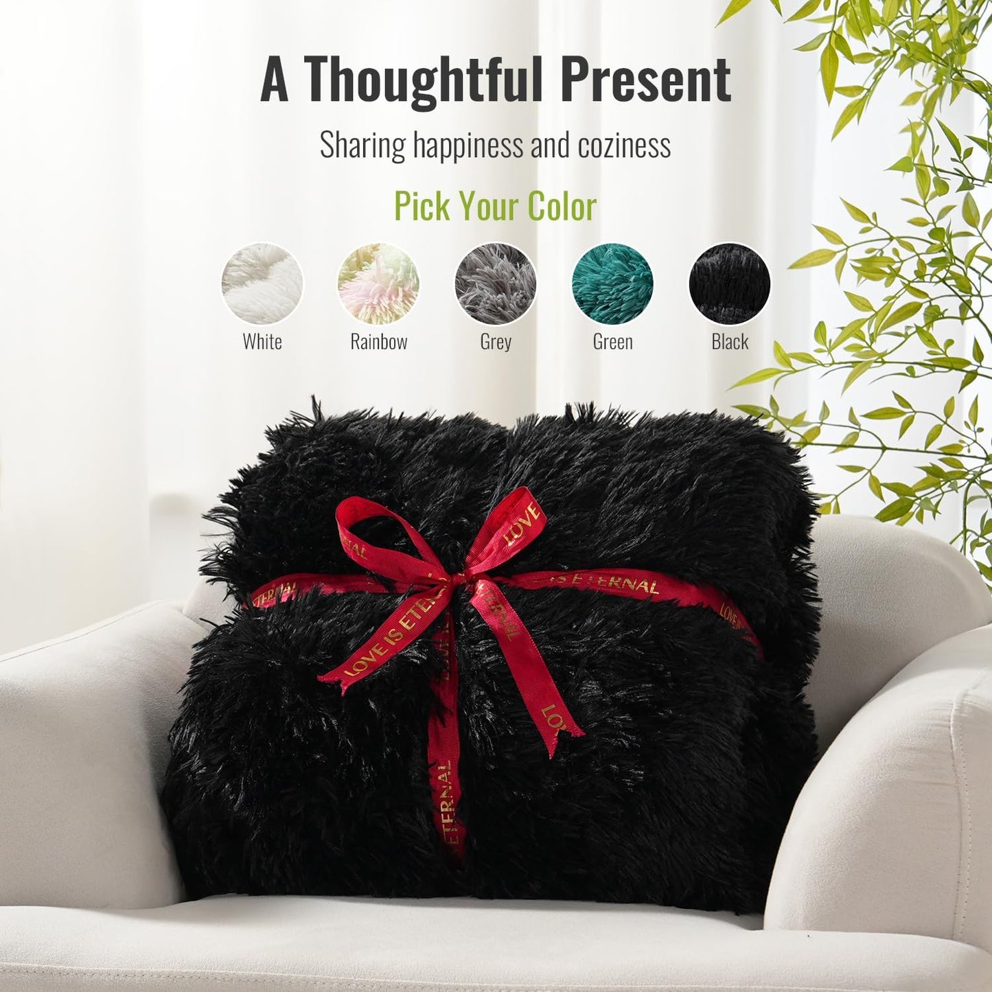 Uttermara Shaggy Faux Fur Weighted Blanket Queen Size, 15 lbs Long Fur Sherpa Soft Fluffy Bed Blanket for Adults, Ultra Cozy Warm Sherpa Throw Full/Queen Size Sofa Bed Blanket, 60 x 80 inches, Black