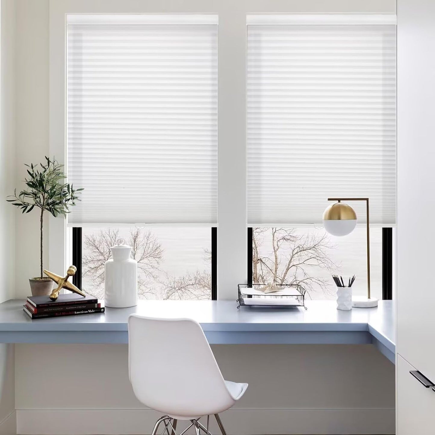 MYshade 1.5-Inch Cellular Cordless Light Filtering Shades,Thermal Insulating Noise Reducing Waterproof Blinds,Honeycomb Window Treatments for Indoor Light Control (White-33 W x 72" H)