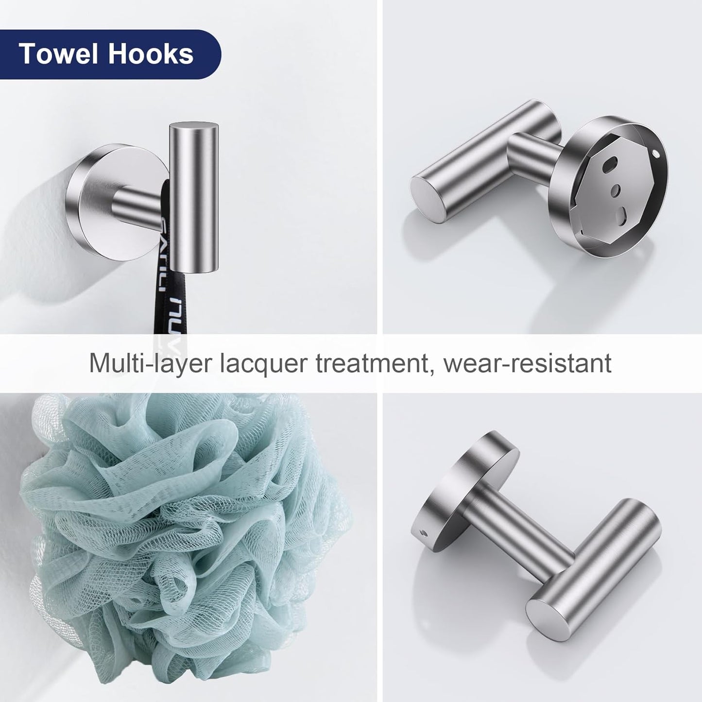 Lairuier Brushed Nickel Bathroom Hardware Set, 10-Piece Towel Bar Set SUS304 Stainless Steel Bathroom Hardware Accessories Set Round Towel Holder Set Wall Mounted