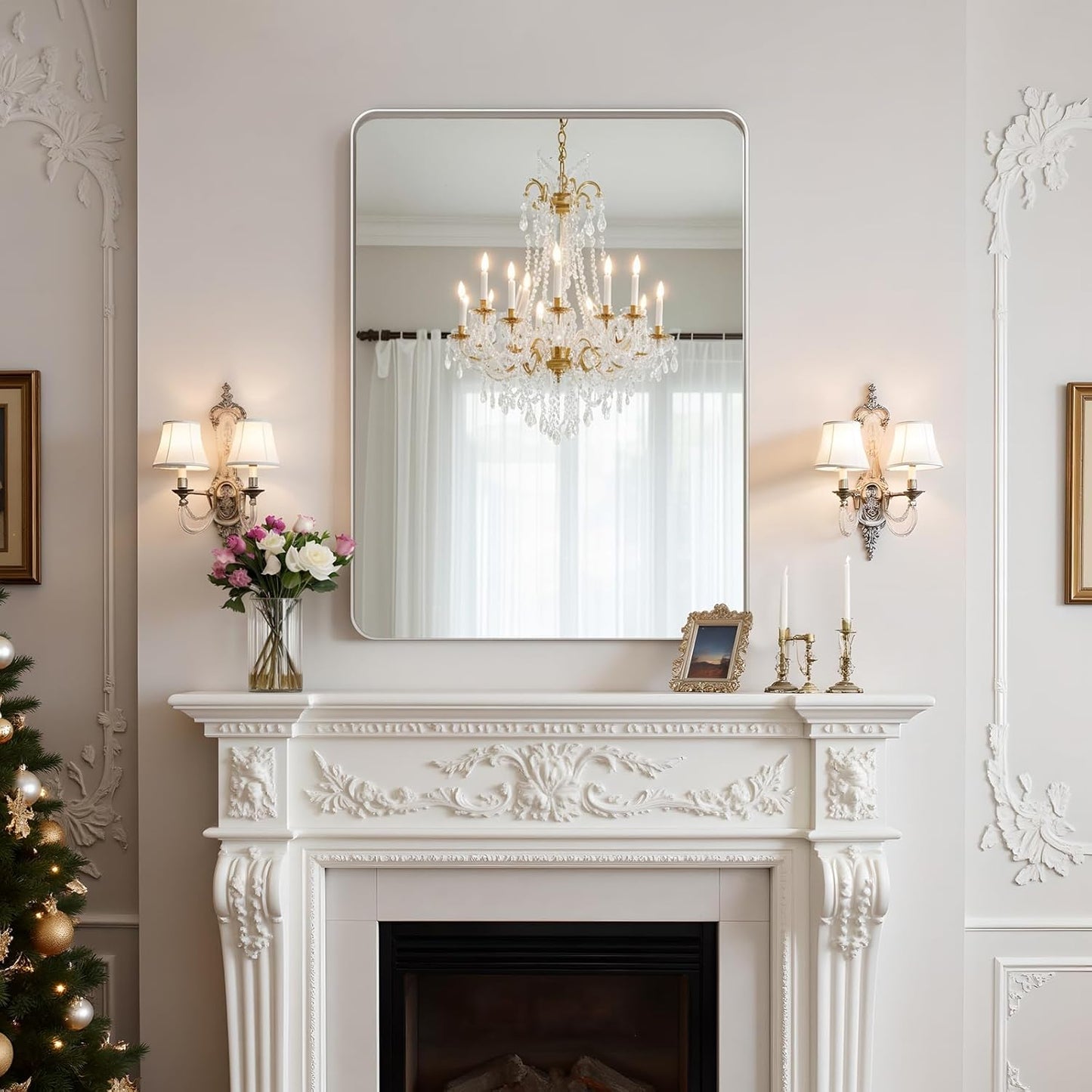 36x30"Bathroom Vanity Mirror for Wall, Aluminum Framed, Farmhouse Rectangle, Anti-Rust, HD Reflection Anti-Desilvering, Distortion Free, Tempered and Shatter-Proof Wall Mounted Mirror, Silver