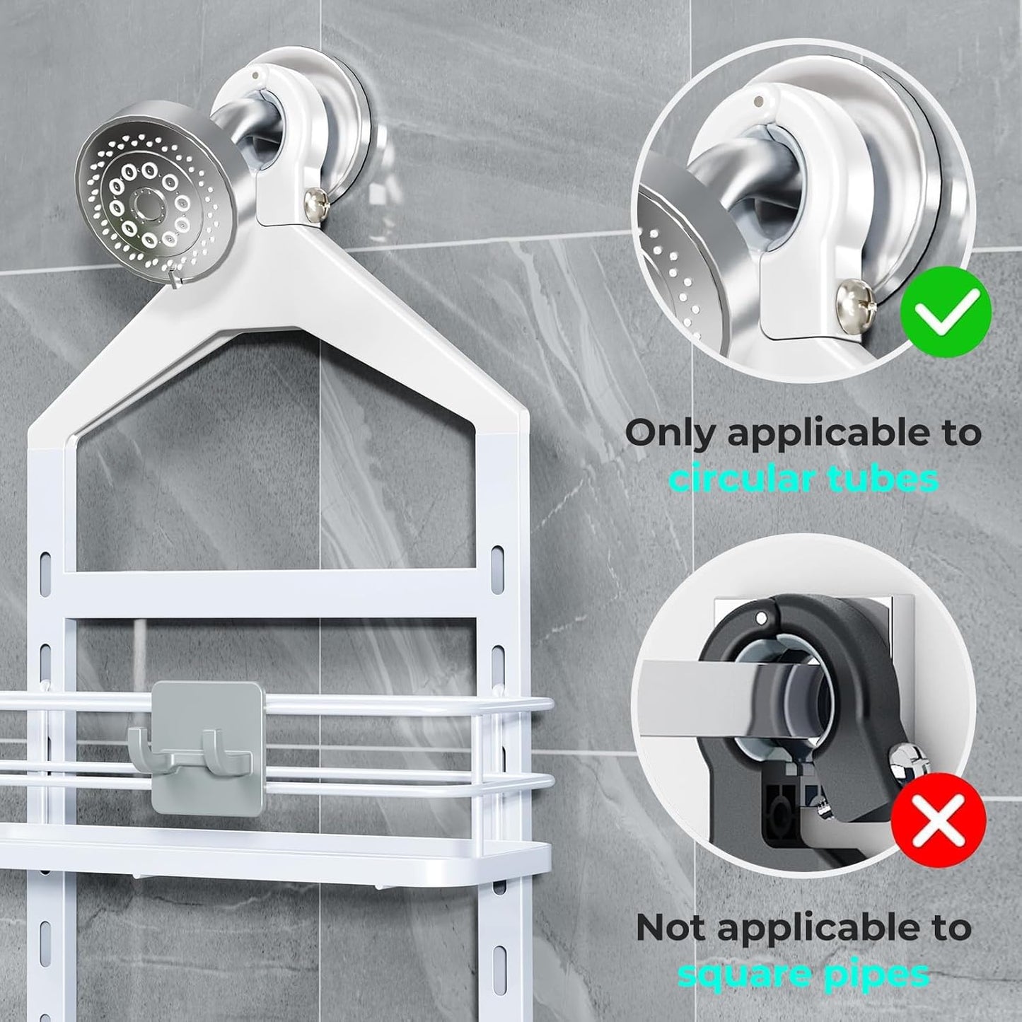 ODesign 4 Tier Height-Adjustable Shower Caddy Hanging Anti-Swing-Over The Shower Head Caddy-Storage Organizer Bathroom Shelves Basket-White